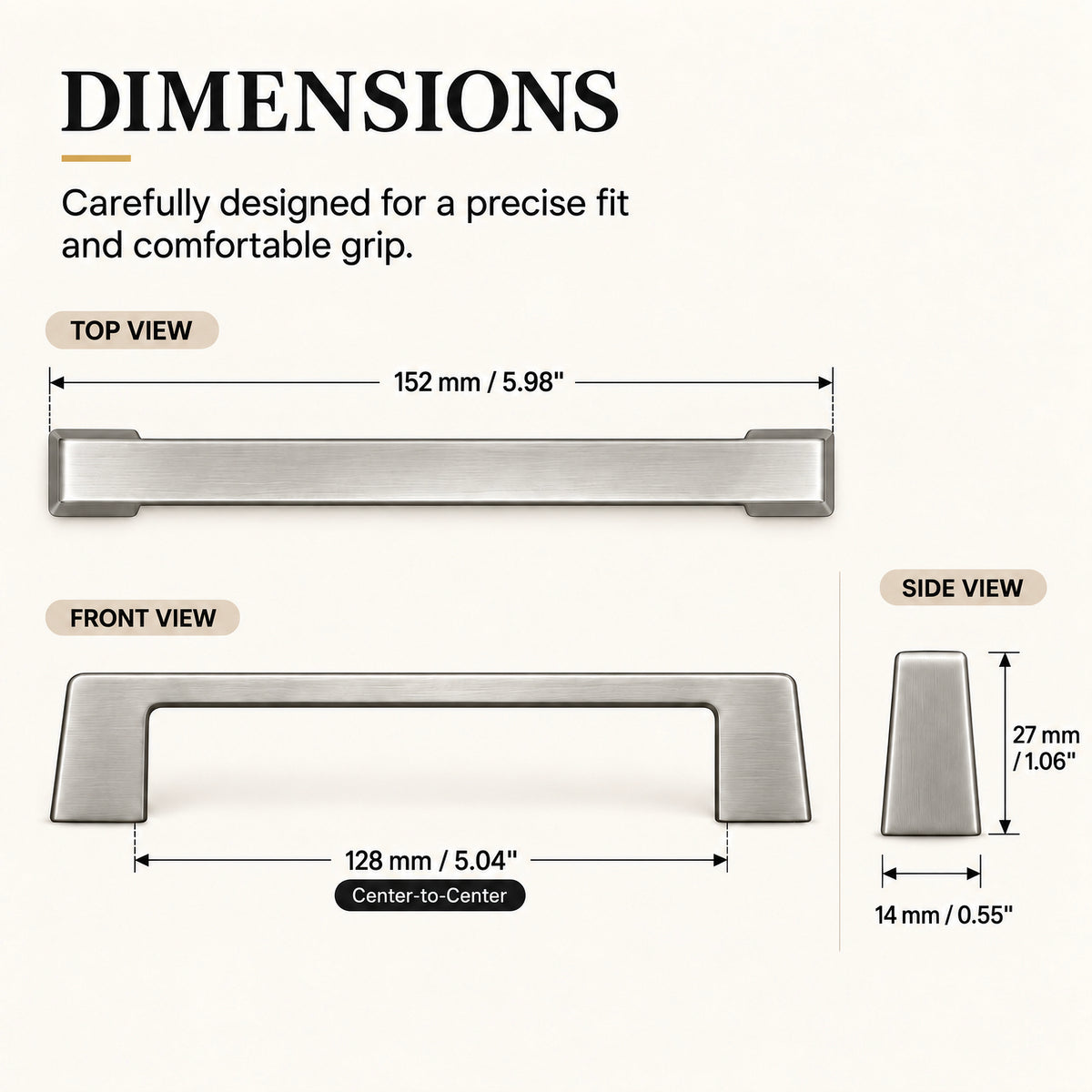 FESTIVO LF8278-128BN 5.98" Zinc Alloy Brushed Nickel Cabinet Handles Pulls, Bar-Shape Two-Holes 5 Packs