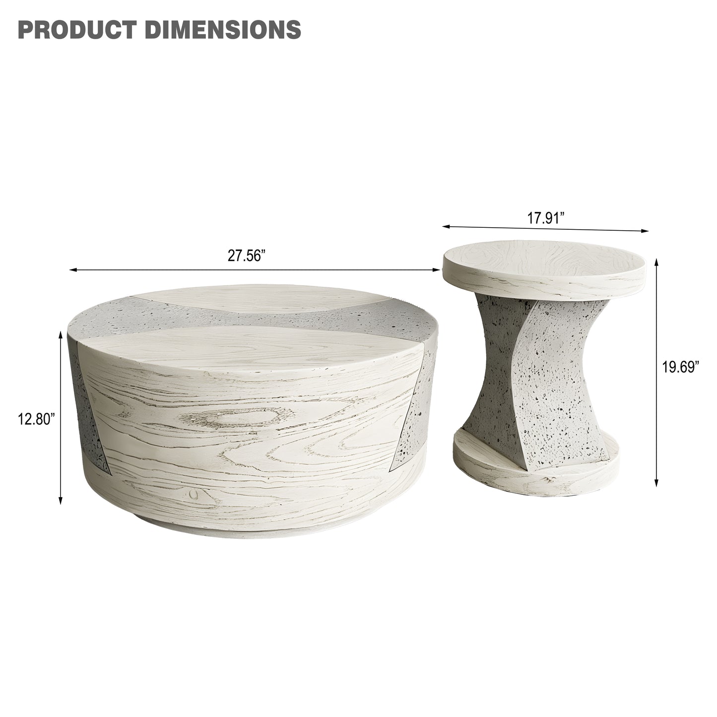 Festivo FST25131, FST25141 Round MGO Coffee & Side Table Set with a Natural Stone & Wood-Look Finish-Ivory Oak Travertine