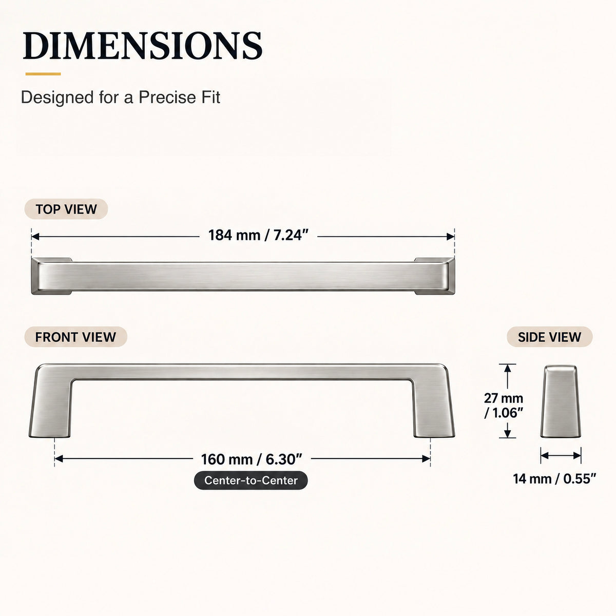 FESTIVO LF8278-160BN 7.24" Zinc Alloy Brushed Nickel Cabinet Handles Pulls, Bar-Shape Two-Holes 5 Packs
