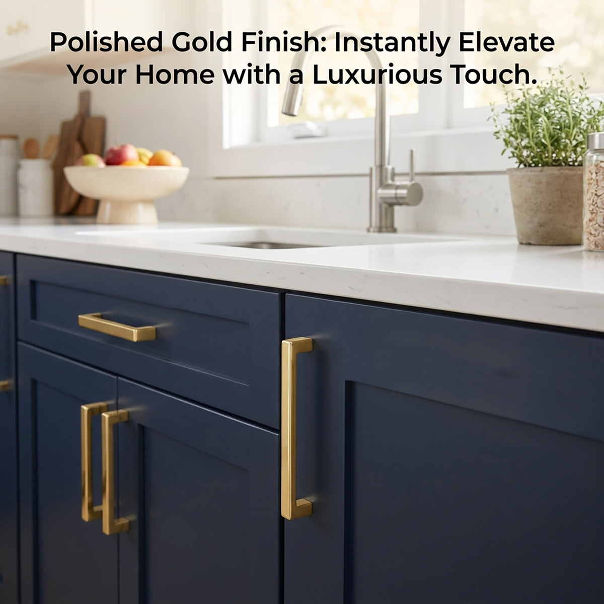 FESTIVO LF8245-128BGB 5.4" Zinc Alloy Brushed Gold Brass Cabinet Handles Pulls, Bar-Shape Two-Holes 5 Packs