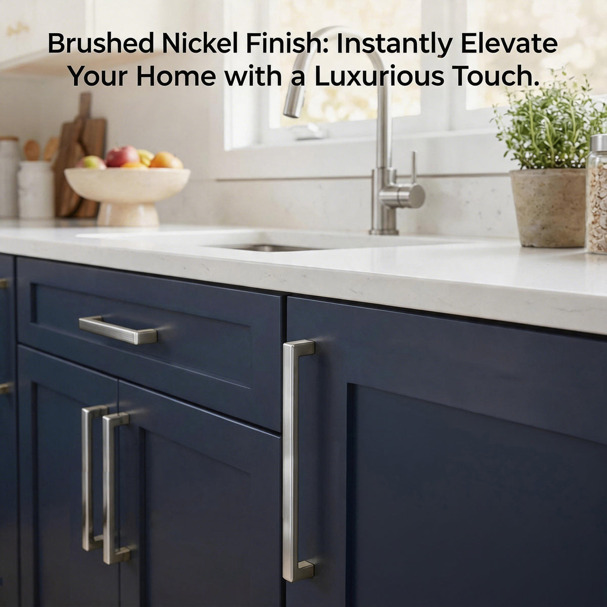 FESTIVO LF8245-160BN 6.7" Zinc Alloy Brushed Nickel Cabinet Handles Pulls, Bar-Shape Two-Holes 5 Packs