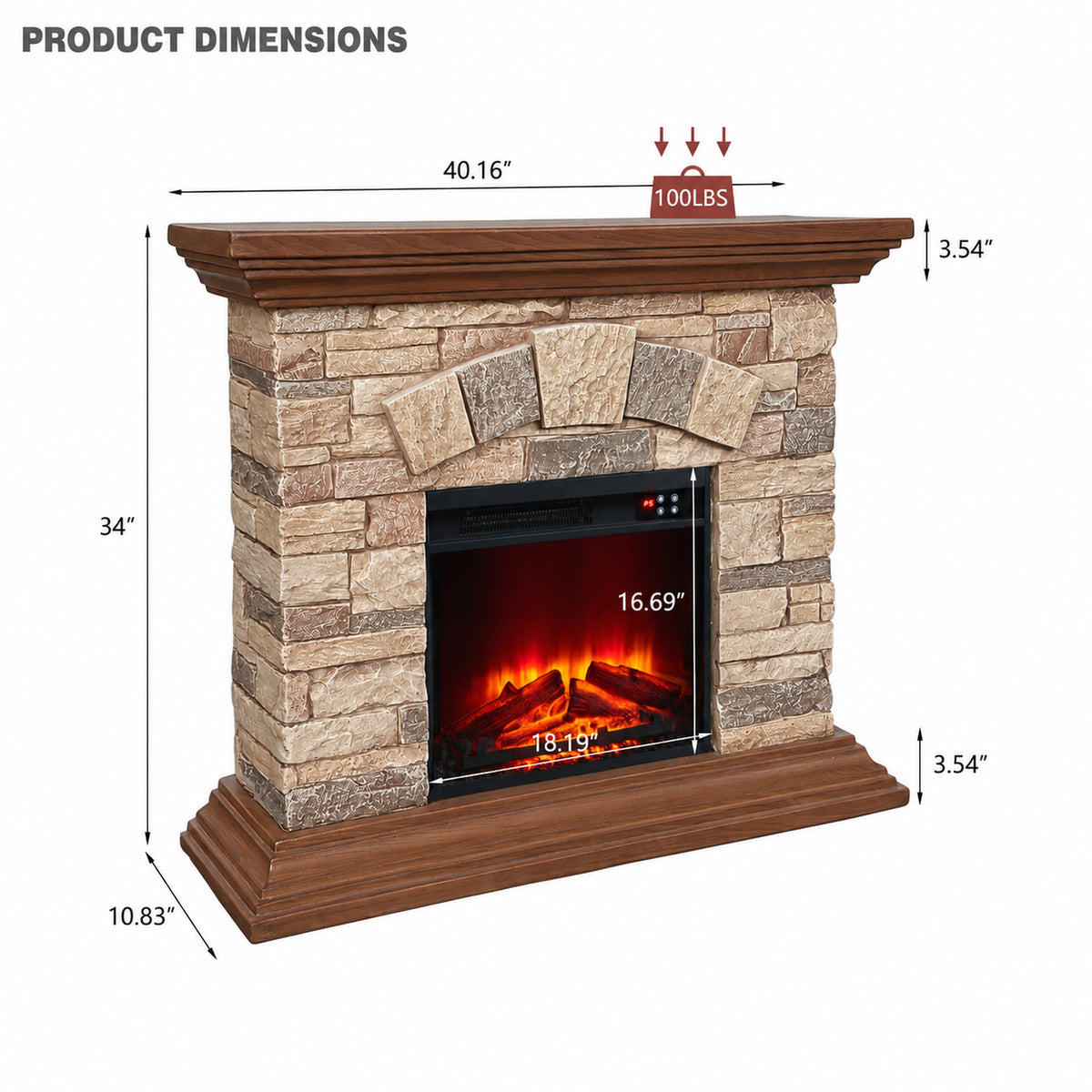 Festivo FFP26239 40" Electric Fireplace Mantel with Faux Brick-Brown