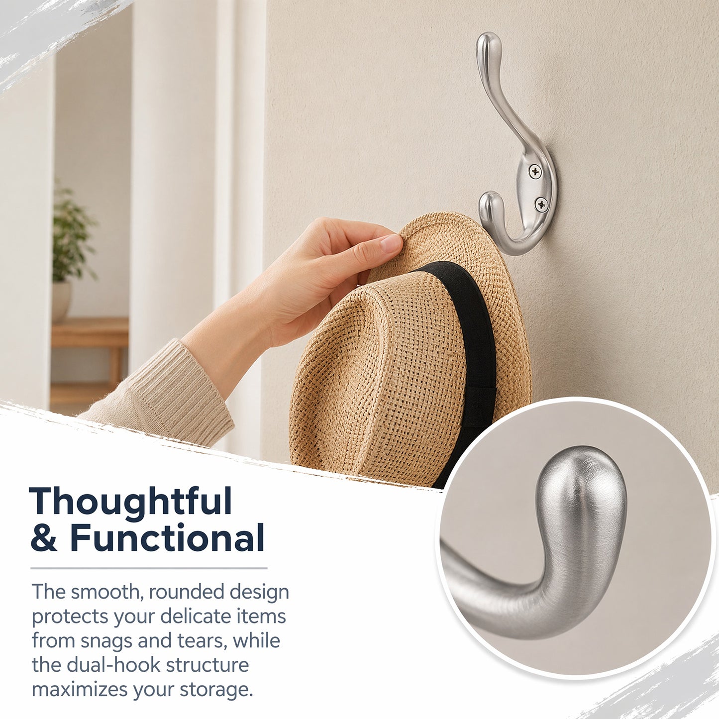 FESTIVITY LF6003BN-Brushed Nickel 5 Pack Premium Aluminum Alloy Coat Dual Hooks