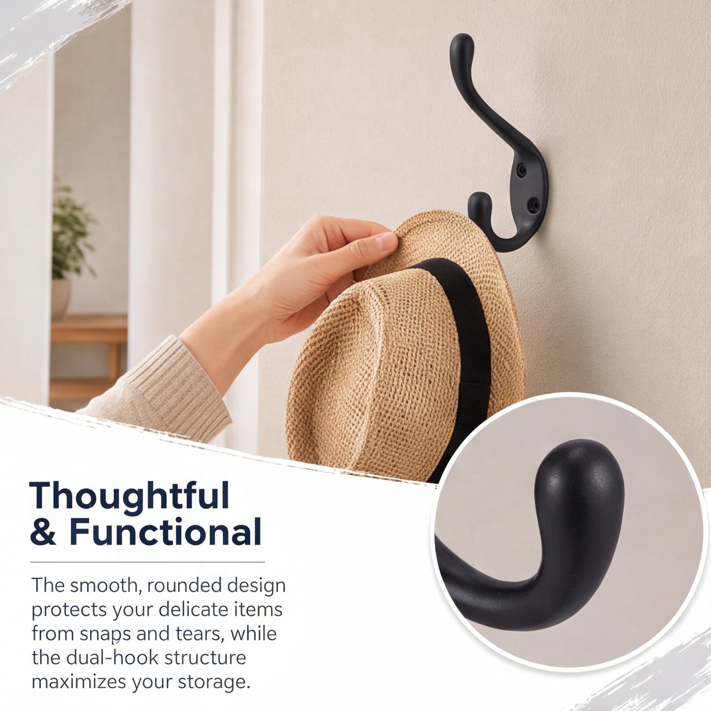 FESTIVITY LF6003MB-Matte Black 5 Pack Premium Aluminum Alloy Coat Dual Hooks