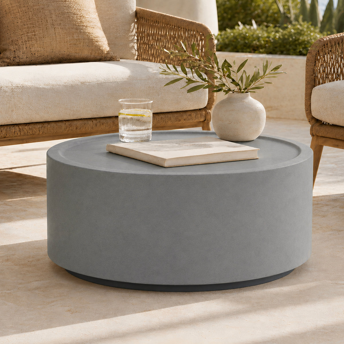 Festivo FCT26132 28" Round MGO Coffee Table with a Natural Stone-Look Finish-Cement Gray