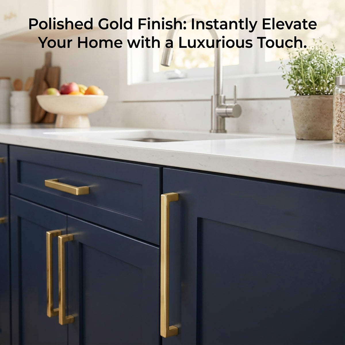 FESTIVO LF8245-160BGB 6.7" Zinc Alloy Brushed Gold Brass Cabinet Handles Pulls, Bar-Shape Two-Holes 5 Packs