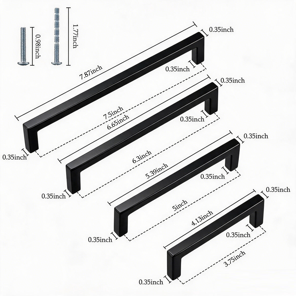 FESTIVO LF8245-160MB 6.7" Zinc Alloy Matte Black Cabinet Handles Pulls, Bar-Shape Two-Holes 5 Packs