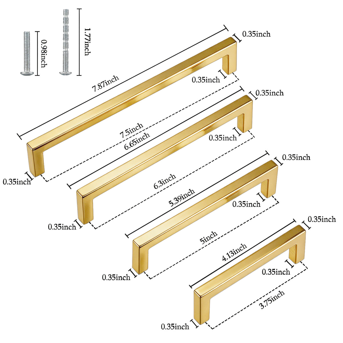 FESTIVO LF8245-96BGB 4.2" Zinc Alloy Brushed Gold Brass Cabinet Handles Pulls, Bar-Shape Two-Holes 5 Packs