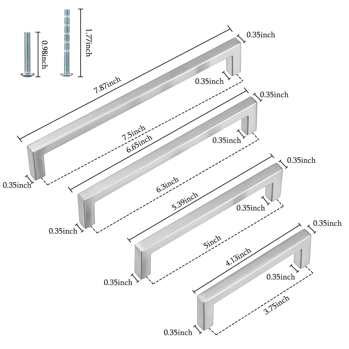 FESTIVO LF8245-160BN 6.7" Zinc Alloy Brushed Nickel Cabinet Handles Pulls, Bar-Shape Two-Holes 5 Packs