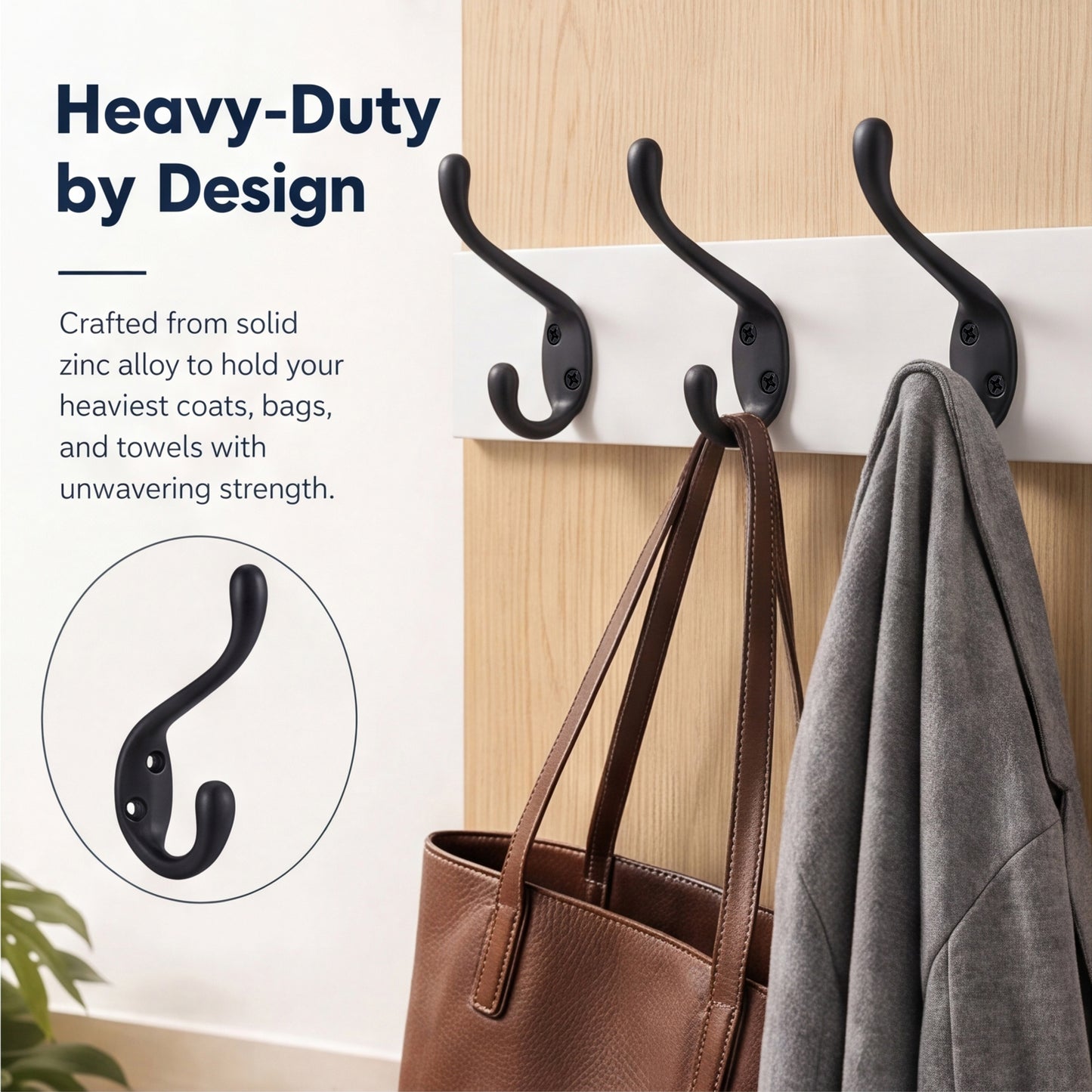 FESTIVITY LF6003MB-Matte Black 5 Pack Premium Aluminum Alloy Coat Dual Hooks
