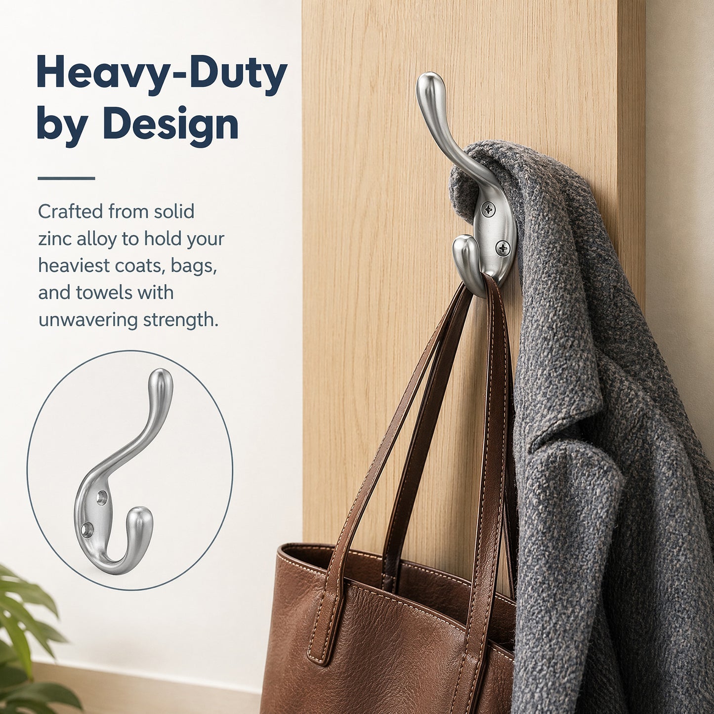 FESTIVITY LF6003BN-Brushed Nickel 5 Pack Premium Aluminum Alloy Coat Dual Hooks
