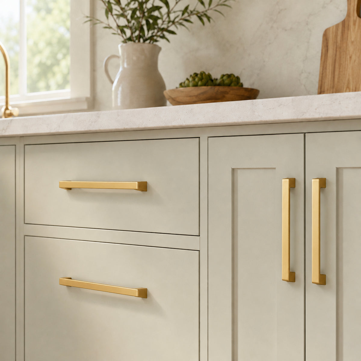 FESTIVO LF8278-128BGB 5.98" Zinc Alloy Brushed Gold Brass Cabinet Handles Pulls, Bar-Shape Two-Holes 5 Packs