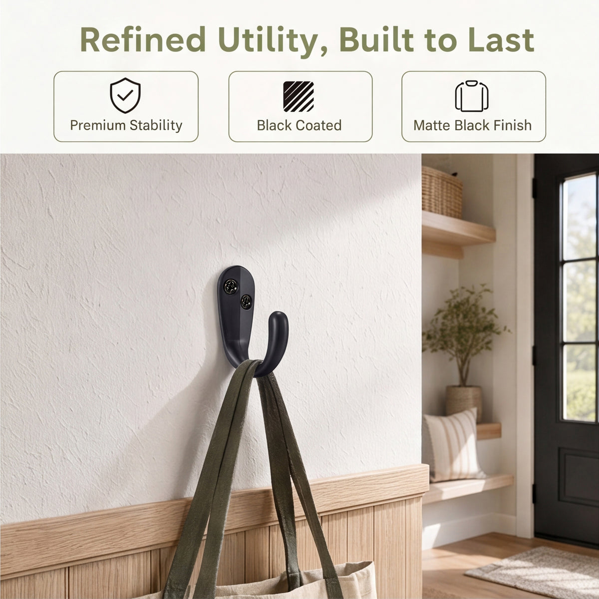 LF6004MB-Matte Black 5 Pack Premium Aluminum Alloy Coat Dual Hooks