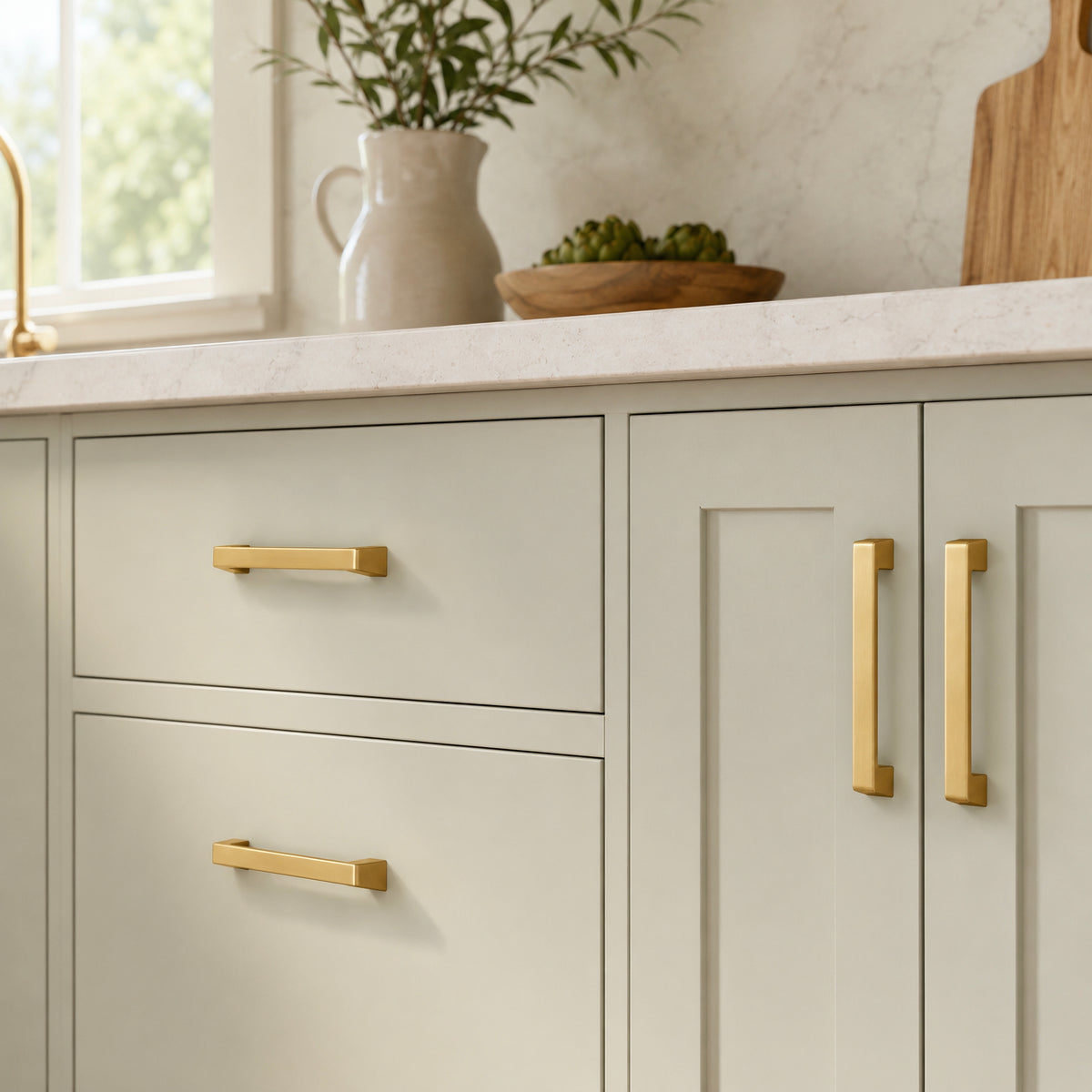 FESTIVO LF8278-96BGB 4.72" Zinc Alloy Brushed Gold Brass Cabinet Handles Pulls, Bar-Shape Two-Holes 5 Packs