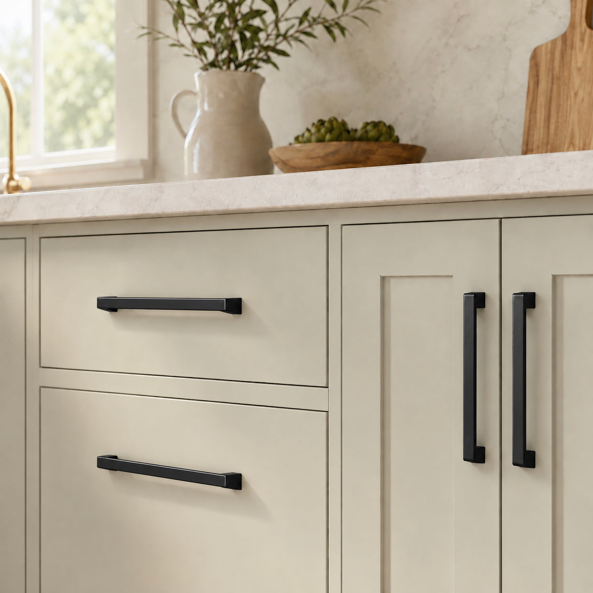 FESTIVO LF8278-128MB 5.98" Zinc Alloy Matte Black Cabinet Handles Pulls, Bar-Shape Two-Holes 5 Packs