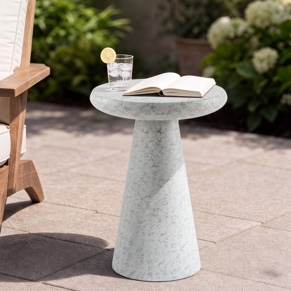 Festivo FST26162 16.14" Round Pedestal MGO Side/End Table with a Natural Stone-Look Finish-Cloud Ceramic White