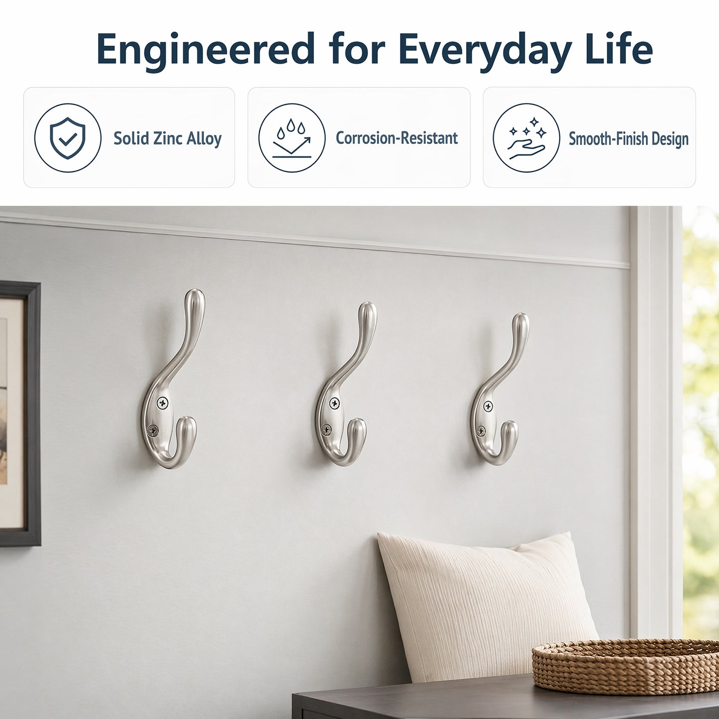 FESTIVITY LF6003BN-Brushed Nickel 5 Pack Premium Aluminum Alloy Coat Dual Hooks