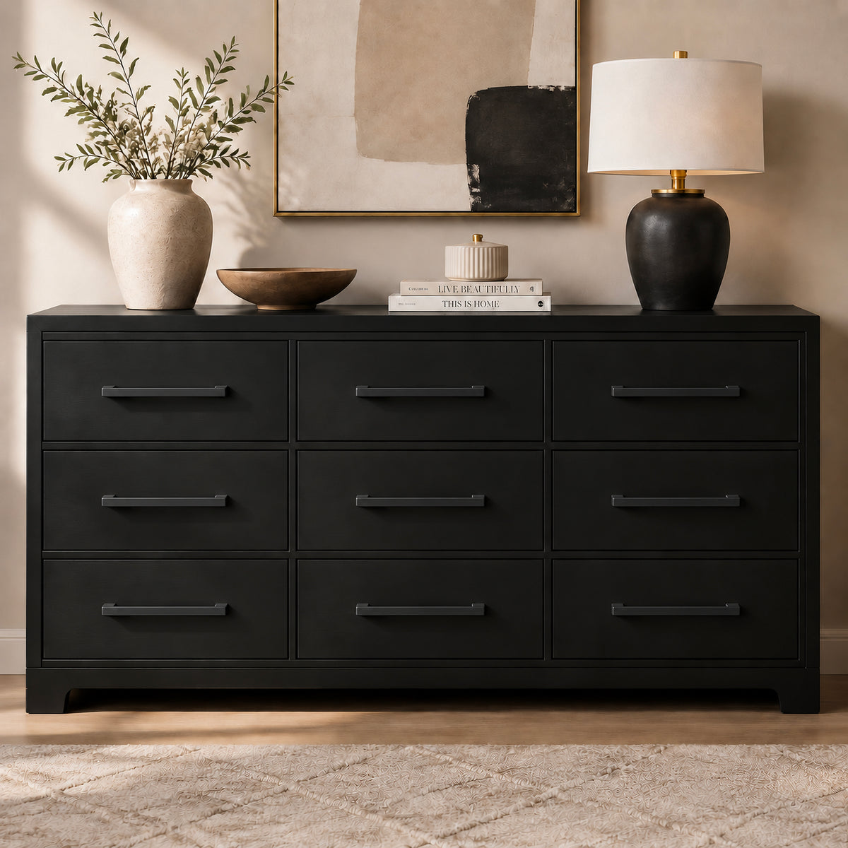 FESTIVO LF8278-128MB 5.98" Zinc Alloy Matte Black Cabinet Handles Pulls, Bar-Shape Two-Holes 5 Packs