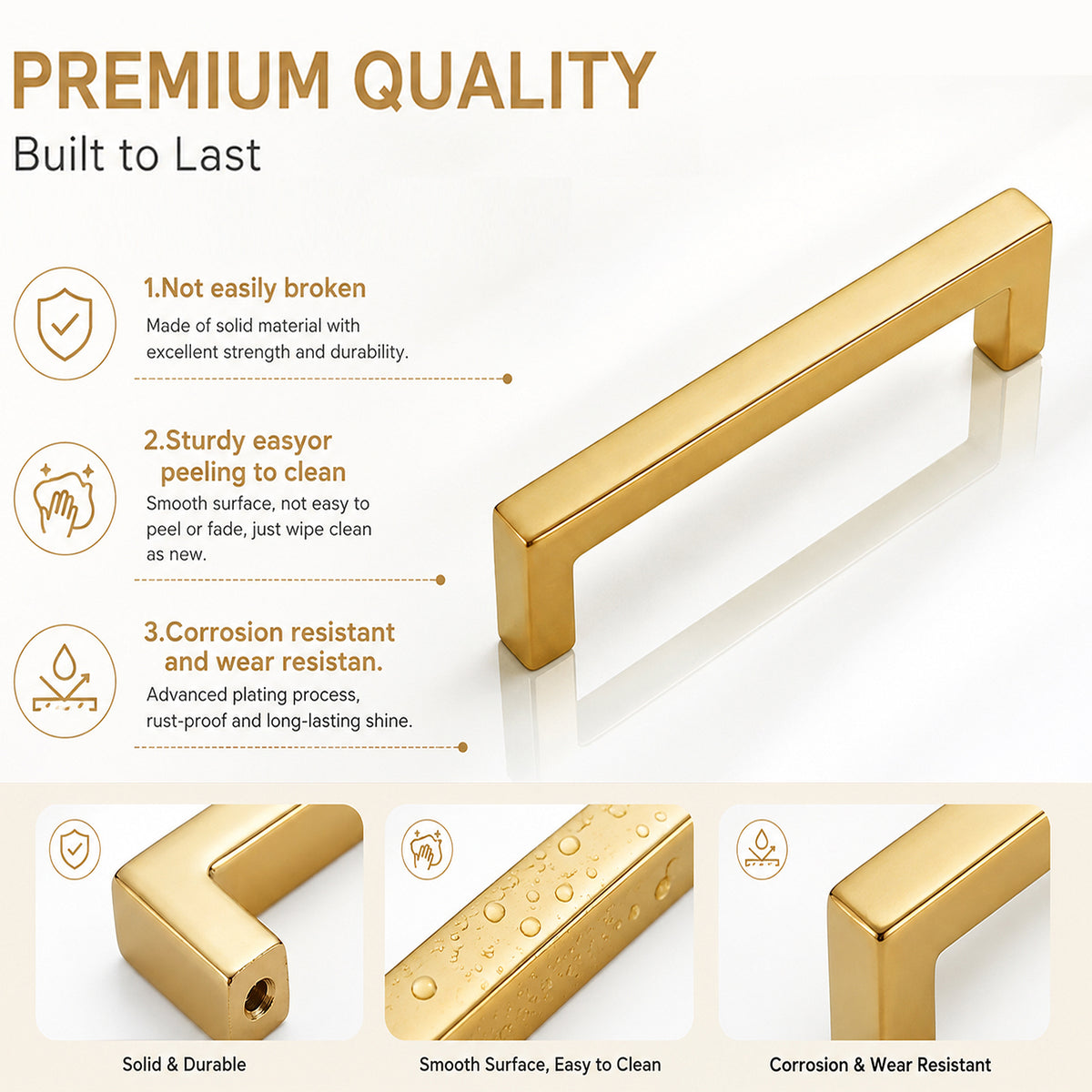 FESTIVO LF8245-160BGB 6.7" Zinc Alloy Brushed Gold Brass Cabinet Handles Pulls, Bar-Shape Two-Holes 5 Packs