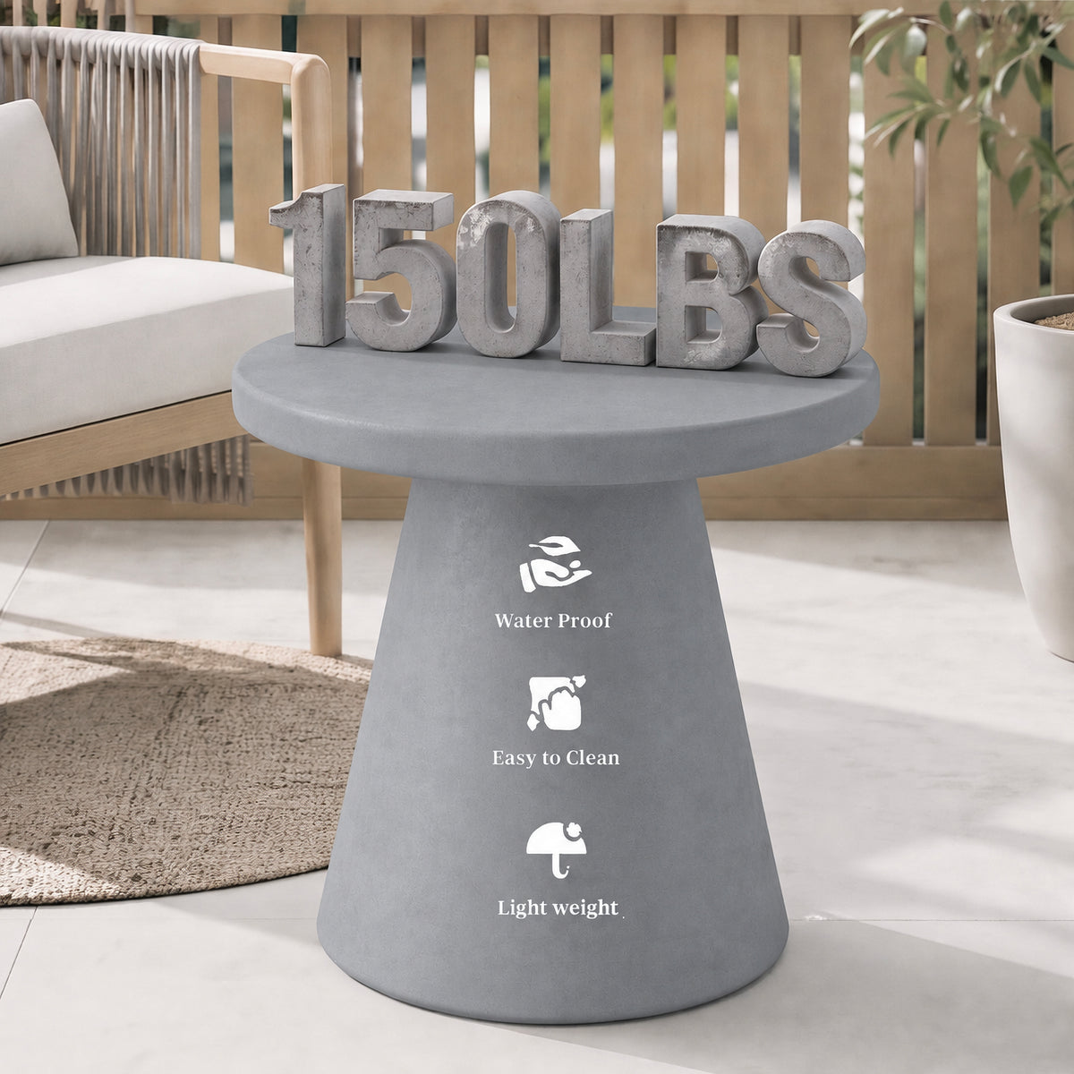 Festivo FST26151 22.83" Round Pedestal MGO Side/End Table with a Natural Stone-Look Finish-Cement Gray