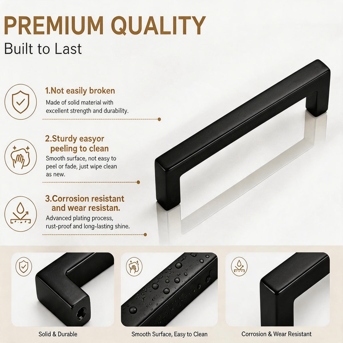 FESTIVO LF8245-160MB 6.7" Zinc Alloy Matte Black Cabinet Handles Pulls, Bar-Shape Two-Holes 5 Packs
