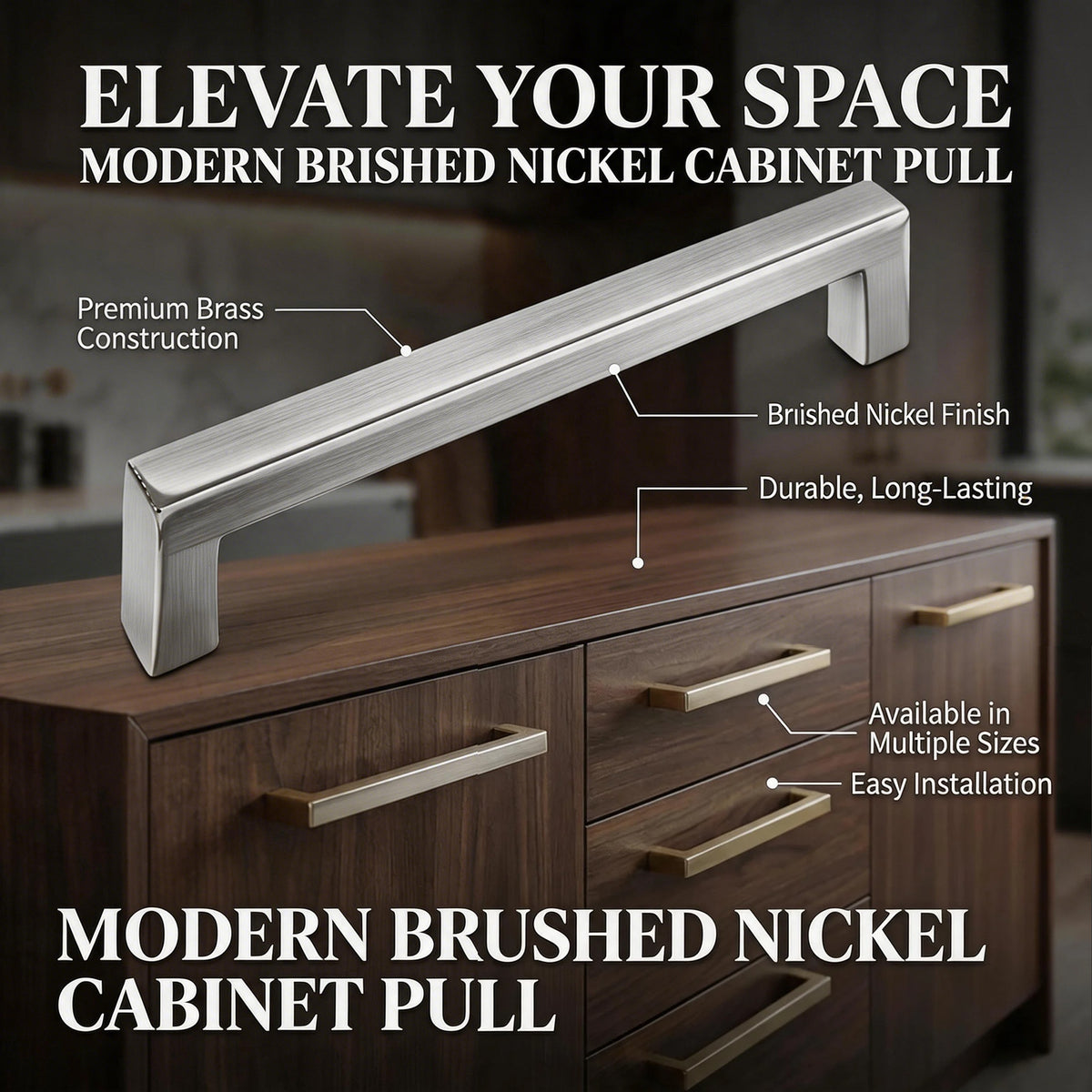 FESTIVO LF8245-128BN 5.4" Zinc Alloy Brushed Nickel Cabinet Handles Pulls, Bar-Shape Two-Holes 5 Packs