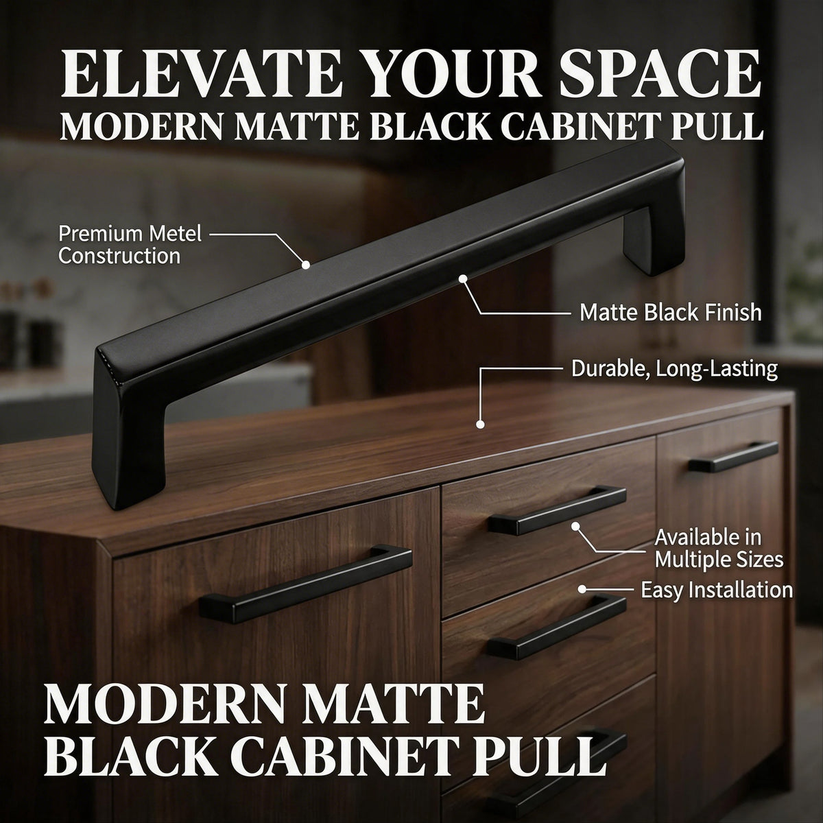 FESTIVO LF8245-96MB 4.2" Zinc Alloy Matte Black Cabinet Handles Pulls, Bar-Shape Two-Holes 5 Packs