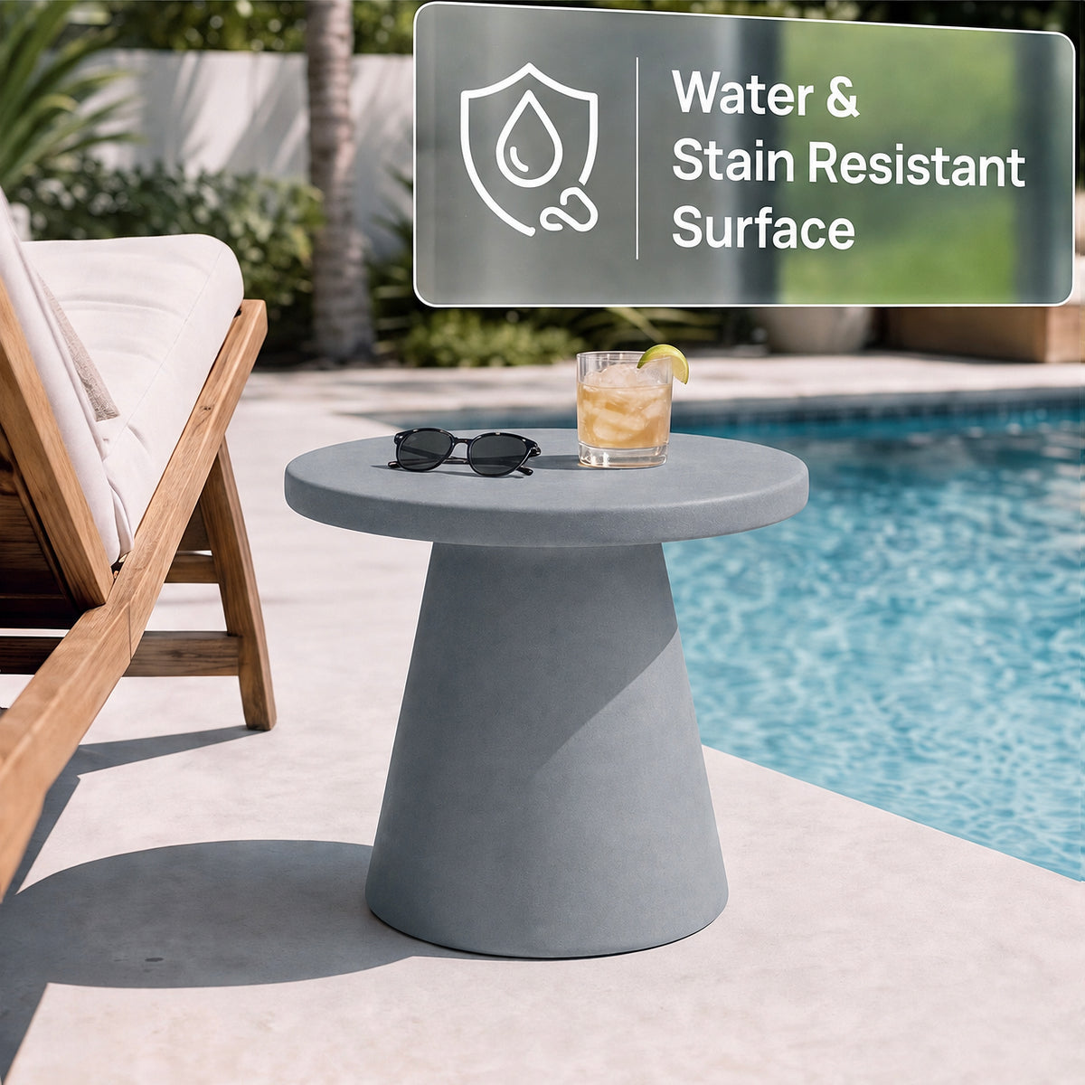 Festivo FST26151 22.83" Round Pedestal MGO Side/End Table with a Natural Stone-Look Finish-Cement Gray