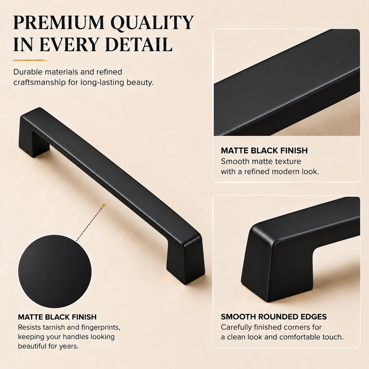 FESTIVO LF8278-128MB 5.98" Zinc Alloy Matte Black Cabinet Handles Pulls, Bar-Shape Two-Holes 5 Packs