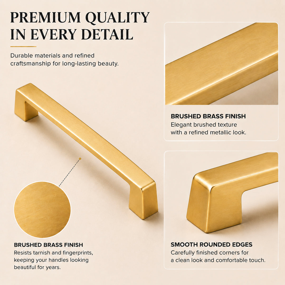 FESTIVO LF8278-128BGB 5.98" Zinc Alloy Brushed Gold Brass Cabinet Handles Pulls, Bar-Shape Two-Holes 5 Packs