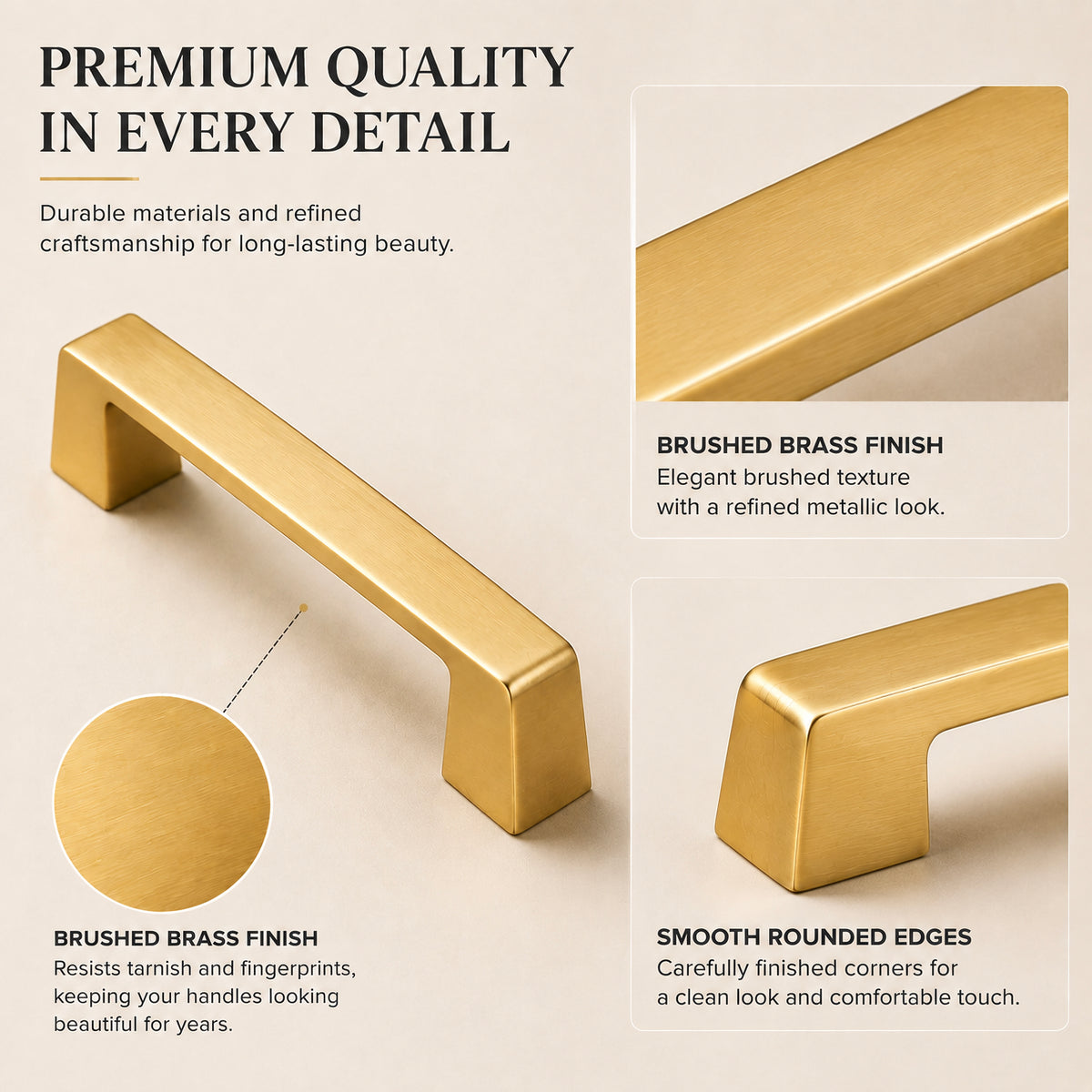 FESTIVO LF8278-96BGB 4.72" Zinc Alloy Brushed Gold Brass Cabinet Handles Pulls, Bar-Shape Two-Holes 5 Packs
