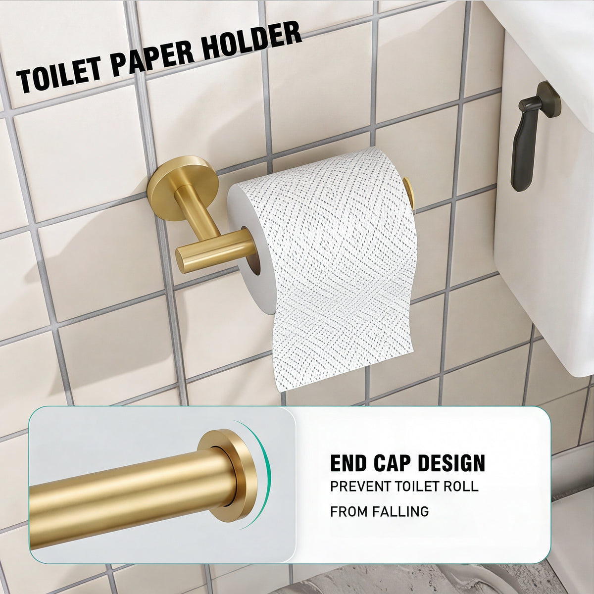 FESTIVO LF359 Brushed Golden Brass 4-Piece Bathroom Hardware Set, 18-Inch Towel Bar, Double Robe Hook, Toilet Paper Holder, Towel Ring, Wall-Mounted Bathroom Towel Rack Accessories Set
