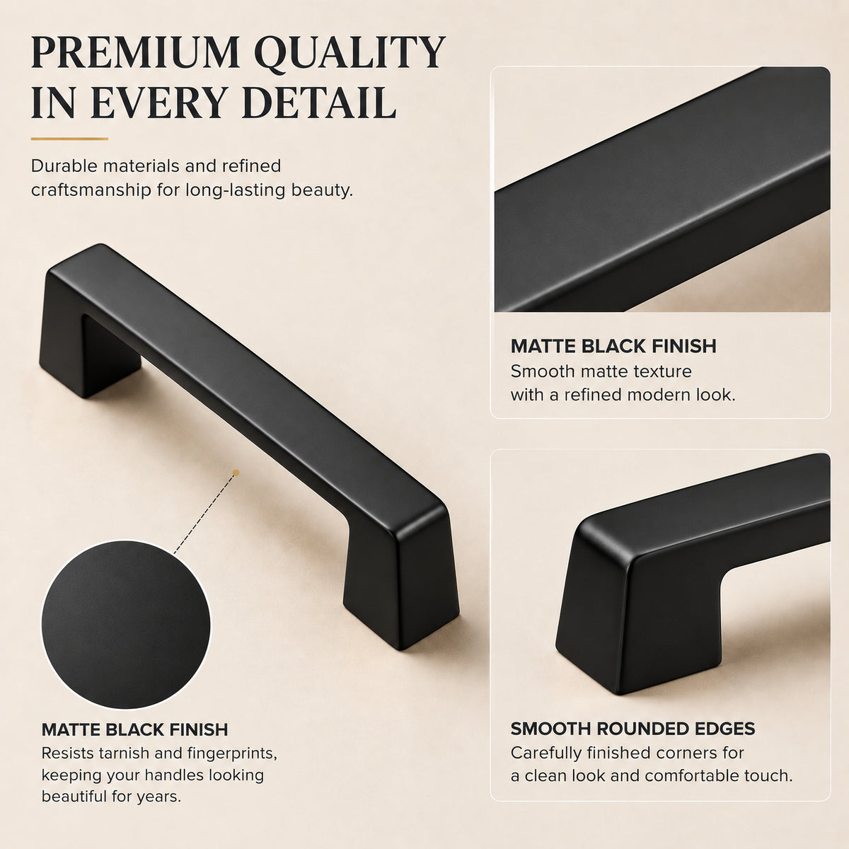 FESTIVO LF8278-96MB 4.72" Zinc Alloy Matte Black Cabinet Handles Pulls, Bar-Shape Two-Holes 5 Packs