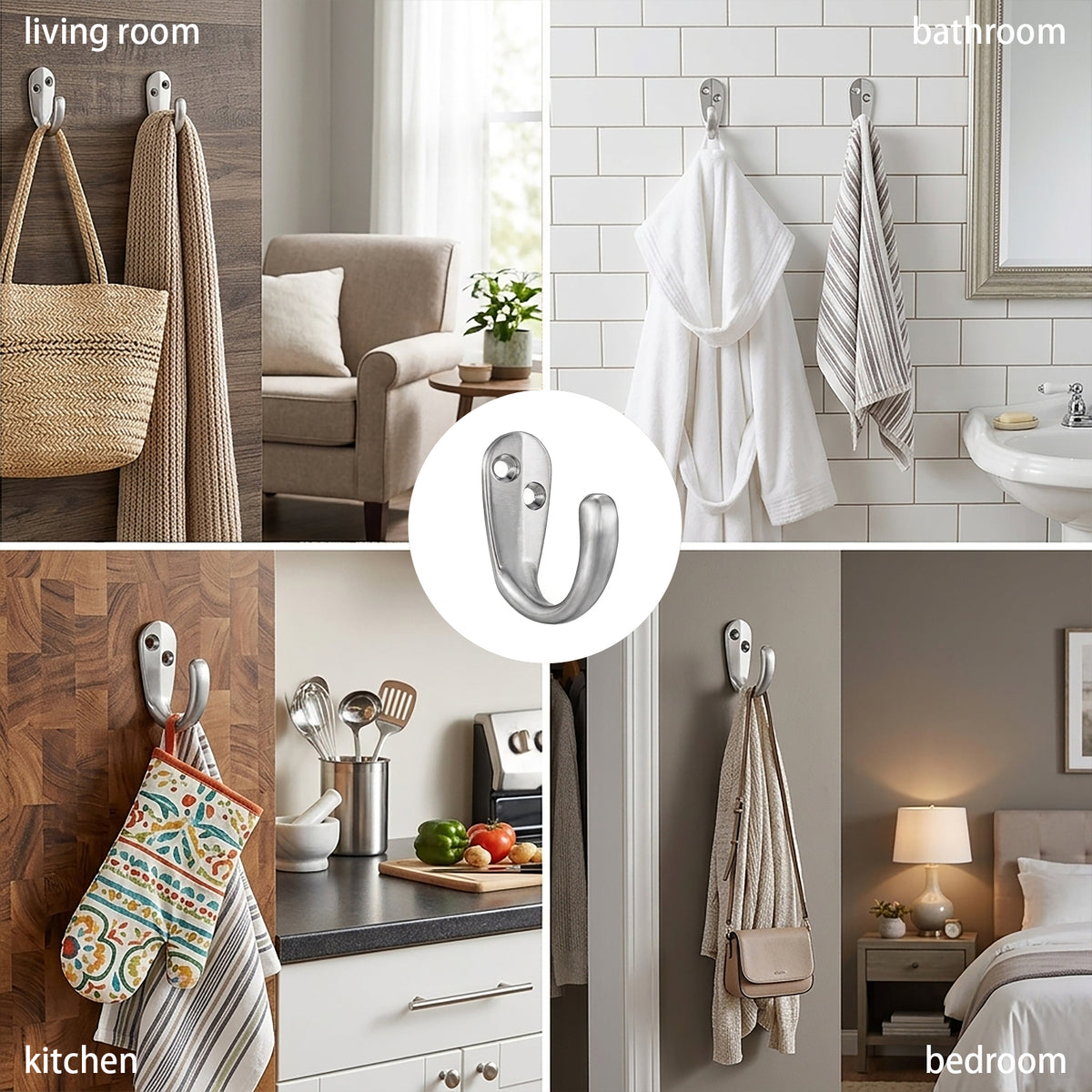 LF6004BN-Brushed Nickel 5 Pack Premium Aluminum Alloy Coat Dual Hooks
