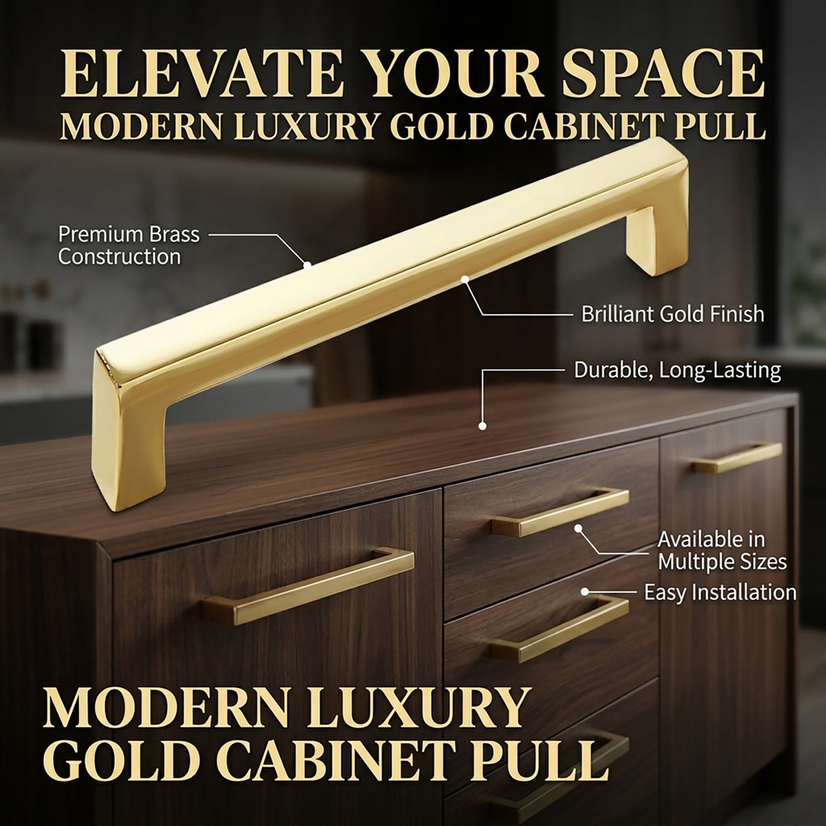 FESTIVO LF8245-128BGB 5.4" Zinc Alloy Brushed Gold Brass Cabinet Handles Pulls, Bar-Shape Two-Holes 5 Packs