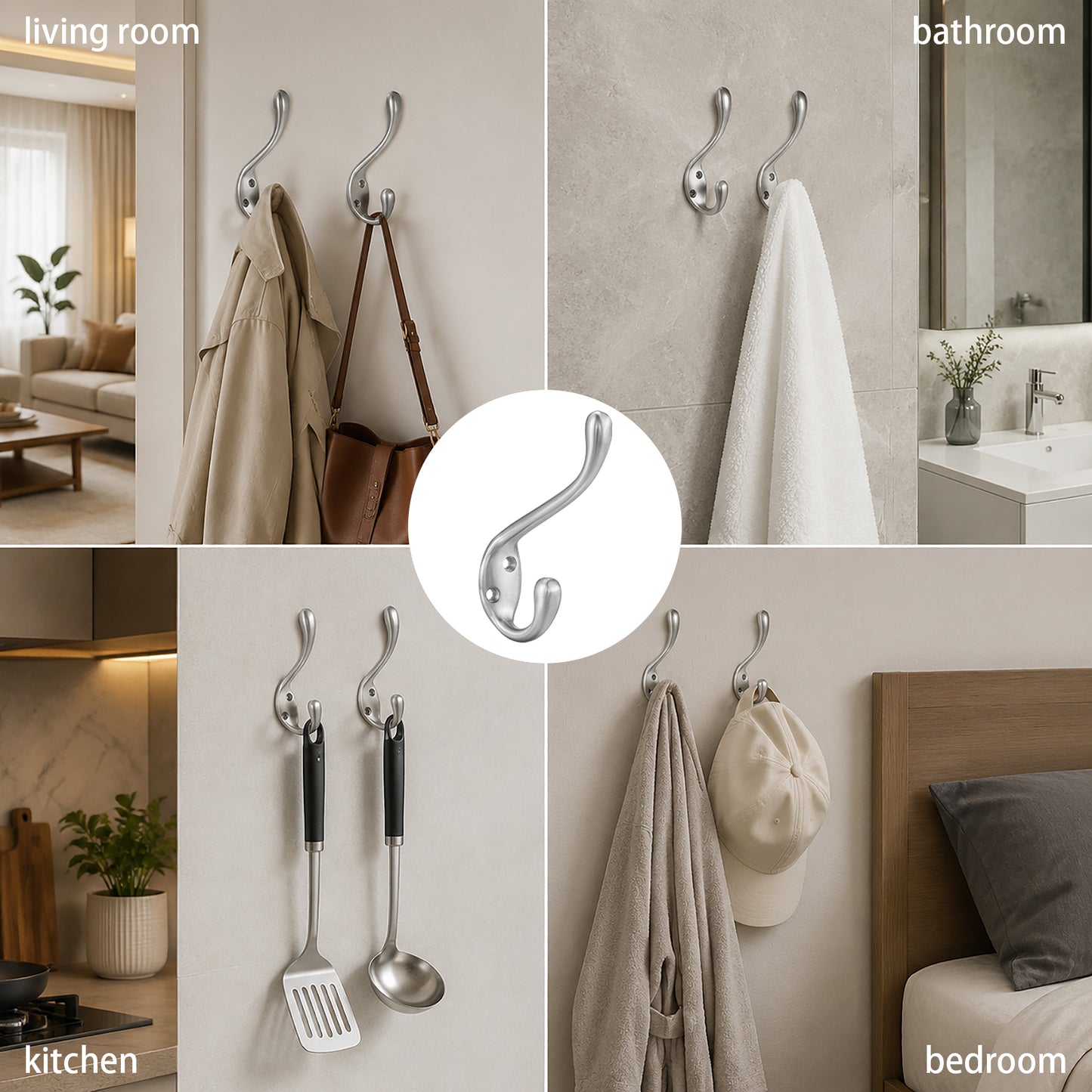 FESTIVITY LF6003BN-Brushed Nickel 5 Pack Premium Aluminum Alloy Coat Dual Hooks