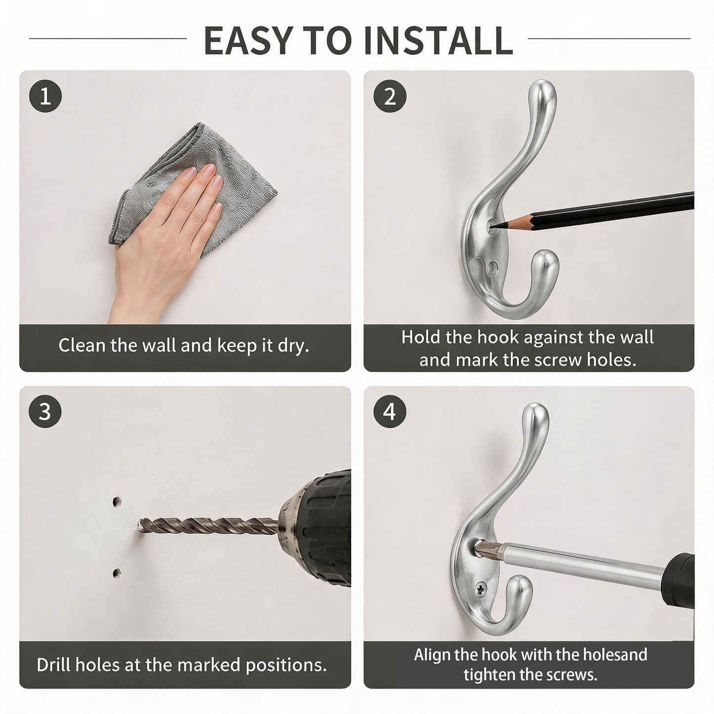 FESTIVITY LF6003BN-Brushed Nickel 5 Pack Premium Aluminum Alloy Coat Dual Hooks