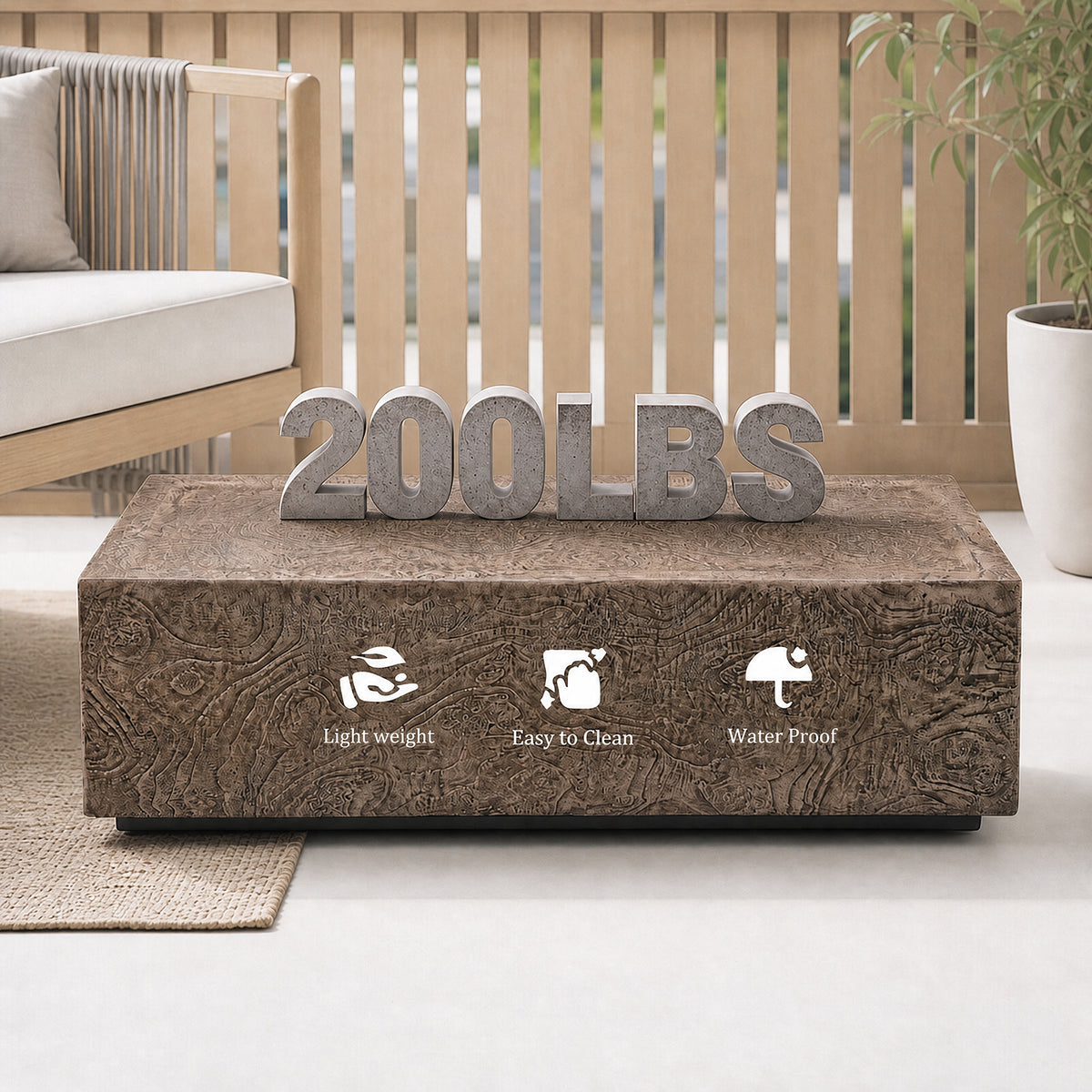 Festivo FCT26212 40" Rectangular MGO Coffee Table with a Natural Stone Burl-Look Finish-Warm Brown Burl