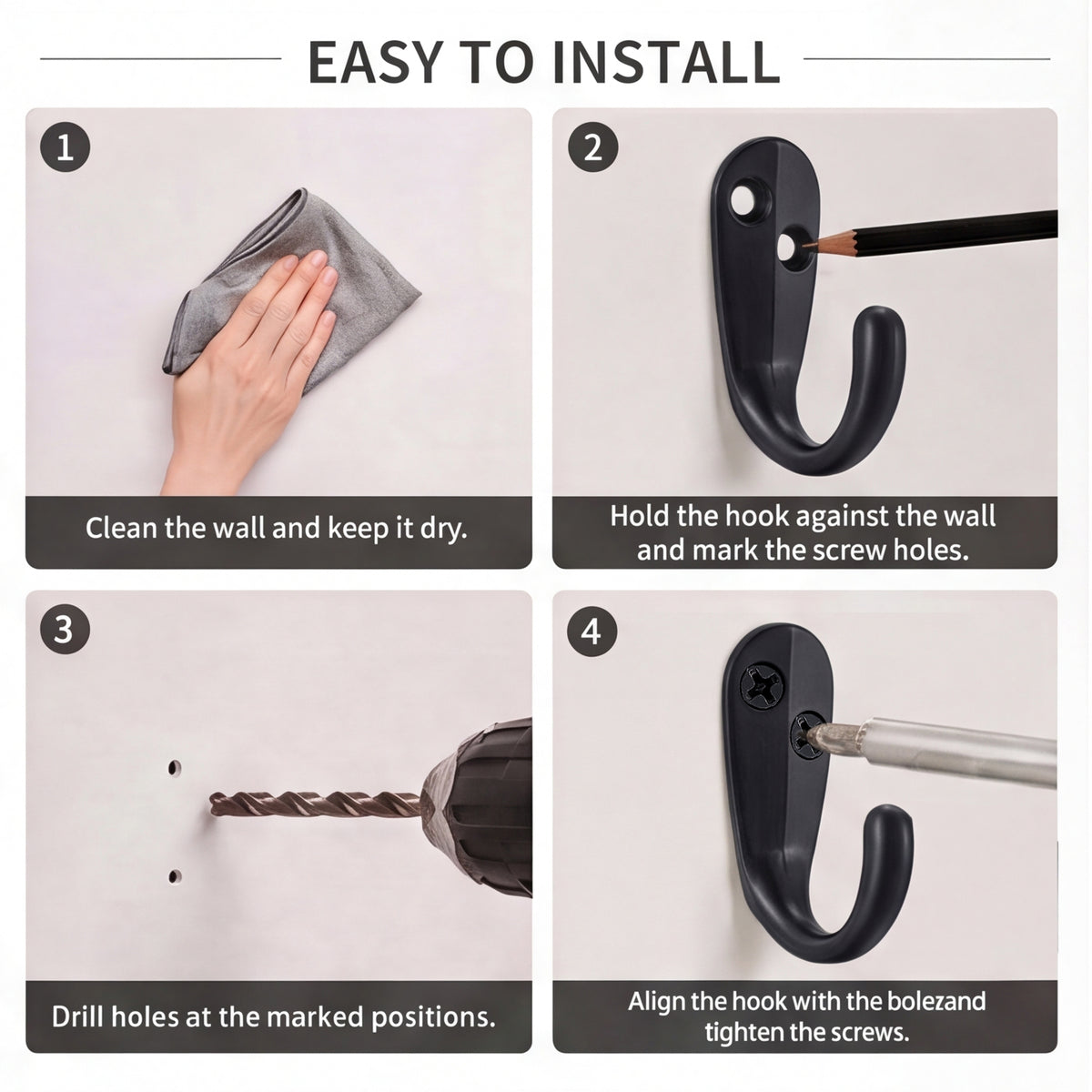 LF6004MB-Matte Black 5 Pack Premium Aluminum Alloy Coat Dual Hooks