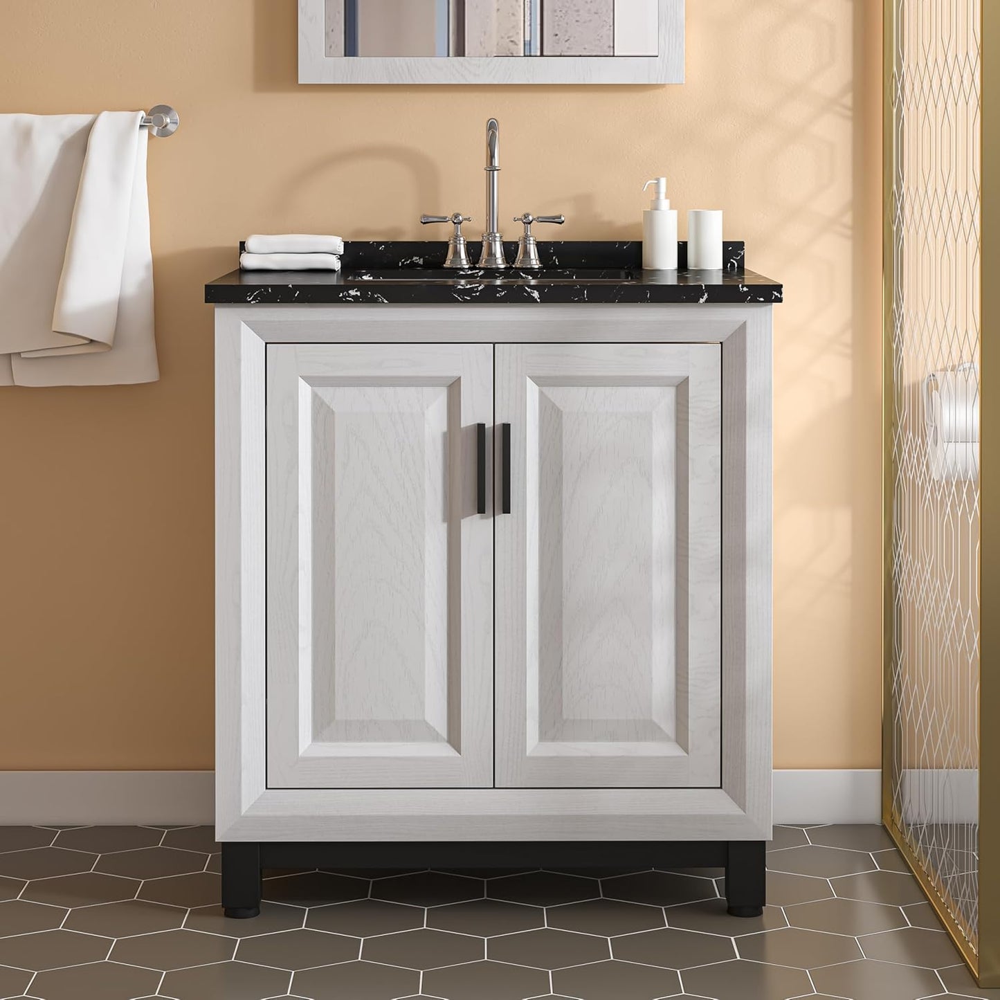 Festivo 30" FBV21012 Freestanding Bathroom Vanity with Marble Top-White