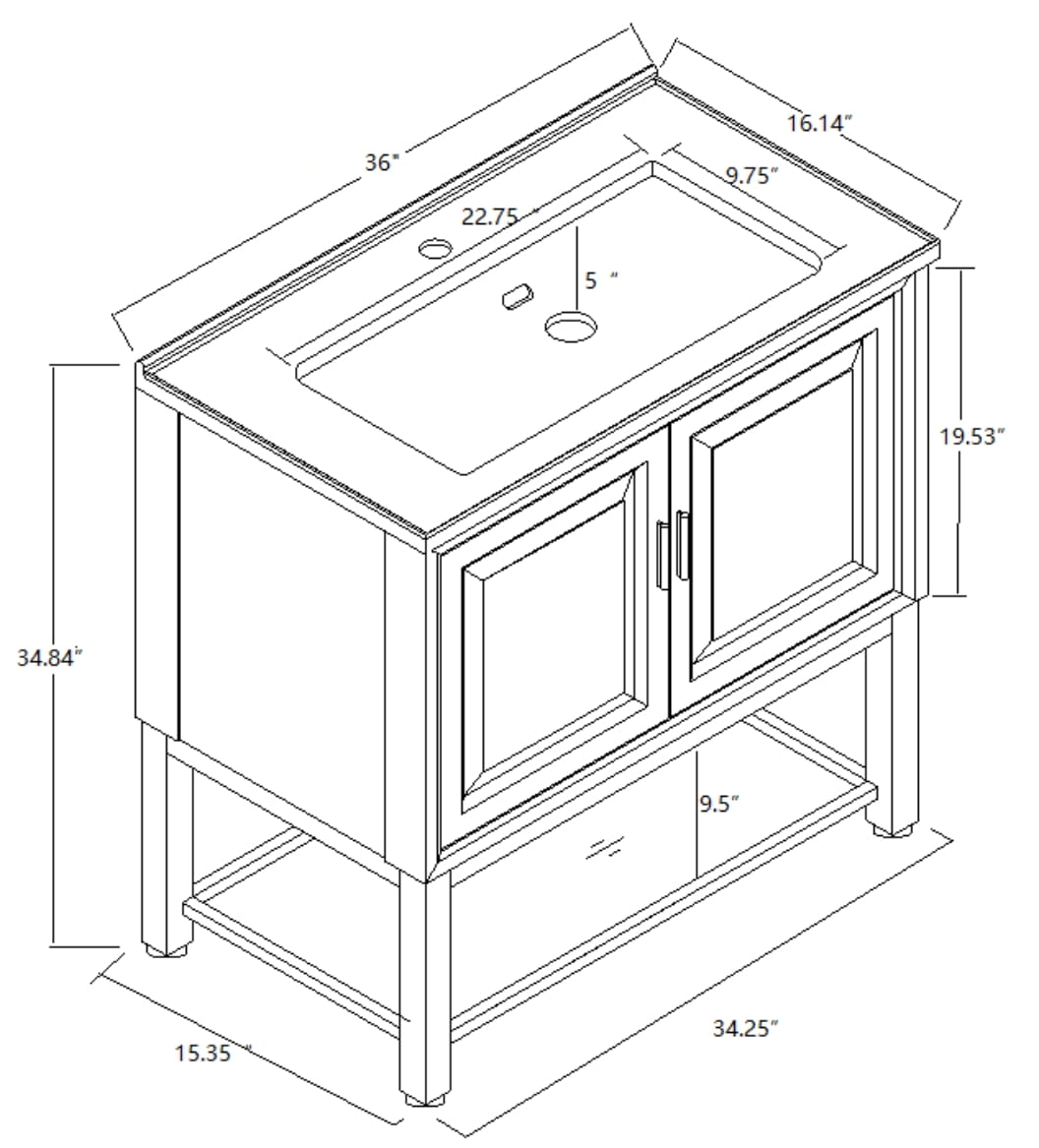 Festivo 36" FBV24231 Freestanding Bathroom Vanity with Ceramic Top-Grey