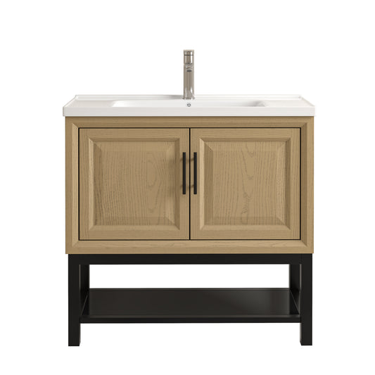 Festivo 36" FBV24234 Freestanding Bathroom Vanity with Ceramic Top & Faucet-Brown