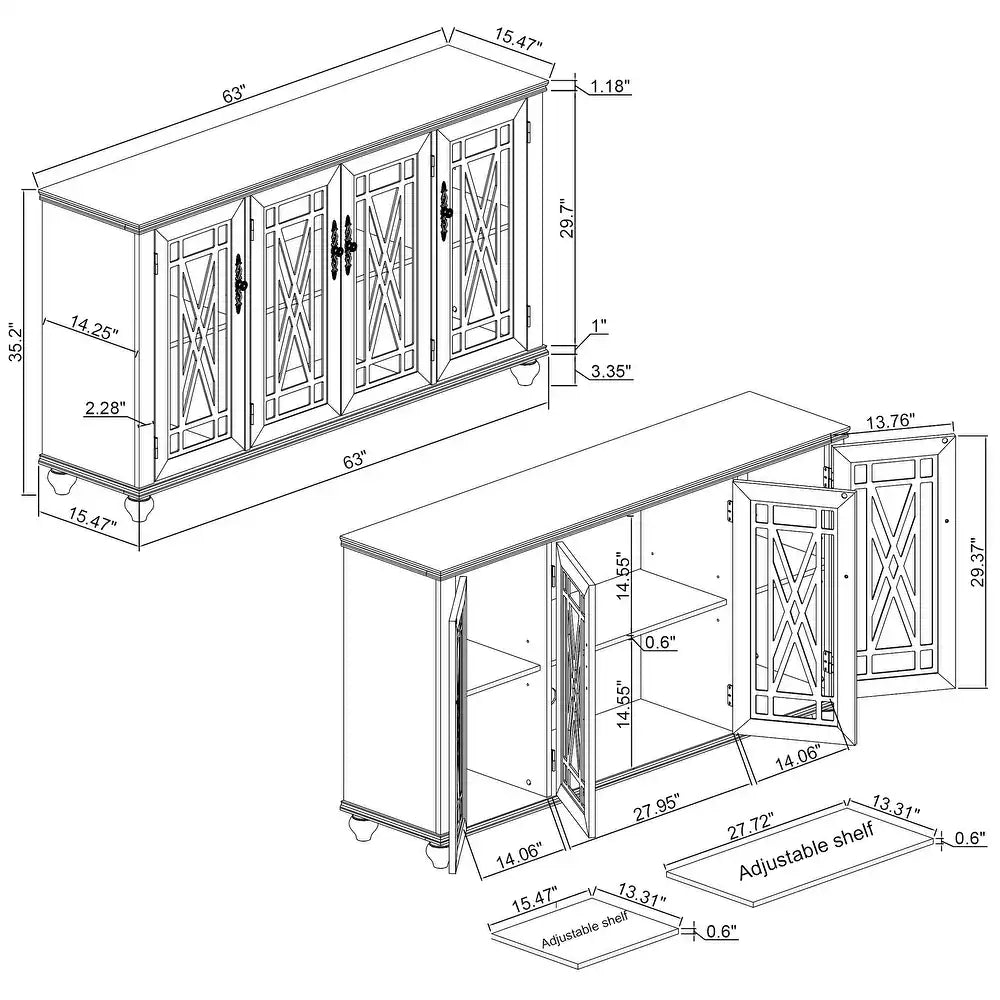 Festivo FCB22443 63" Buffet Sideboard Cabinet-Blue