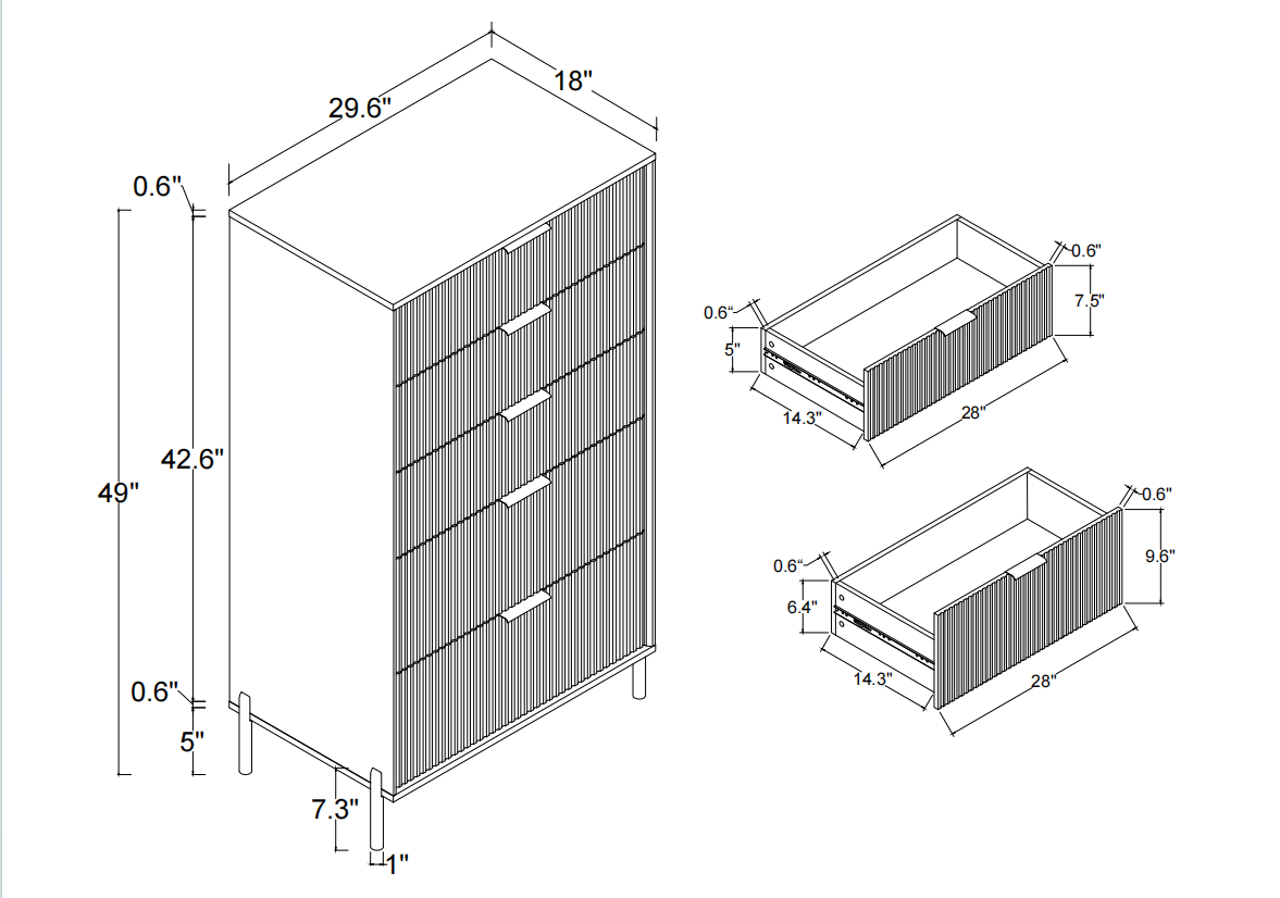Festivo FCH23153 30" Bedroom Chest with 5 Drawers-Navy