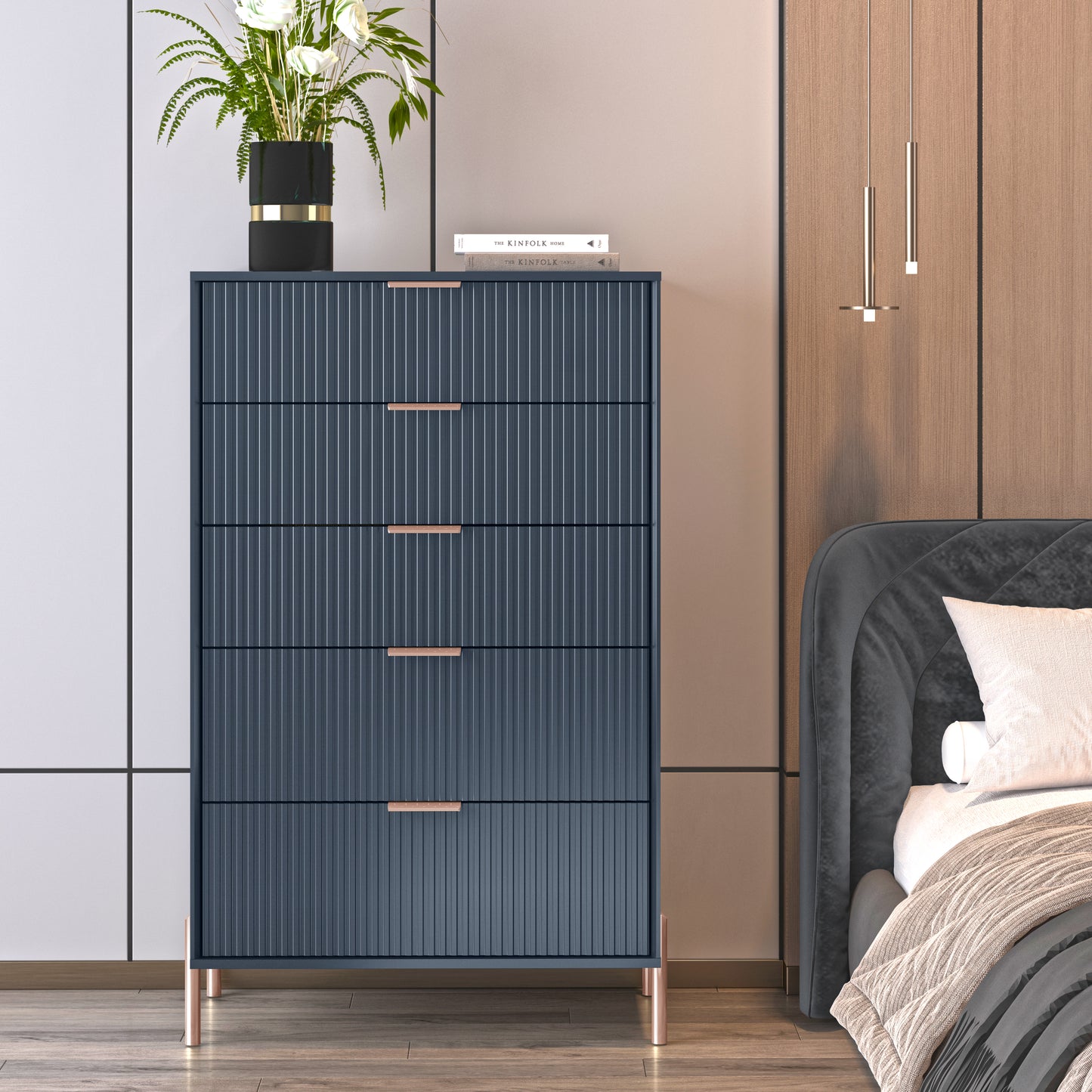 Festivo FCH23153 30" Bedroom Chest with 5 Drawers-Navy