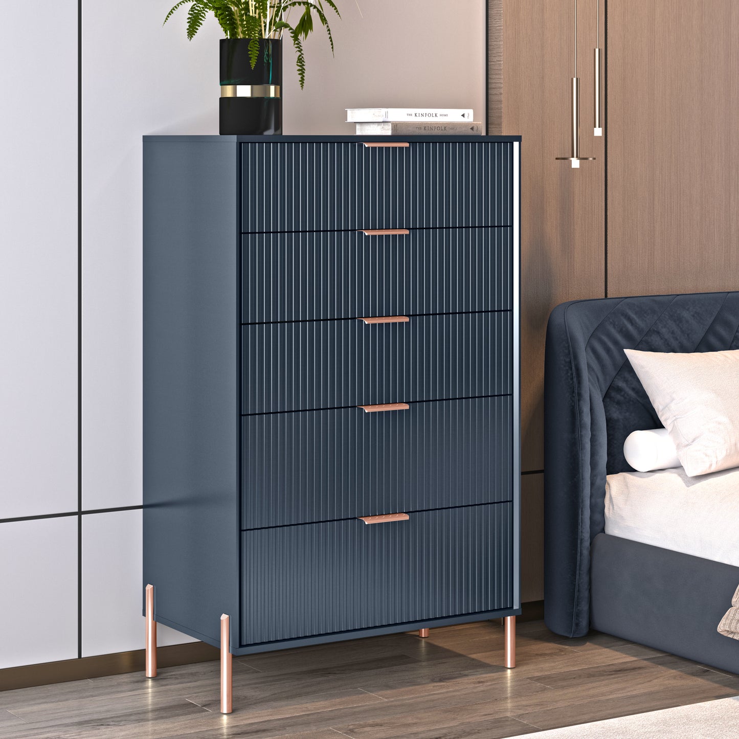 Festivo FCH23153 30" Bedroom Chest with 5 Drawers-Navy