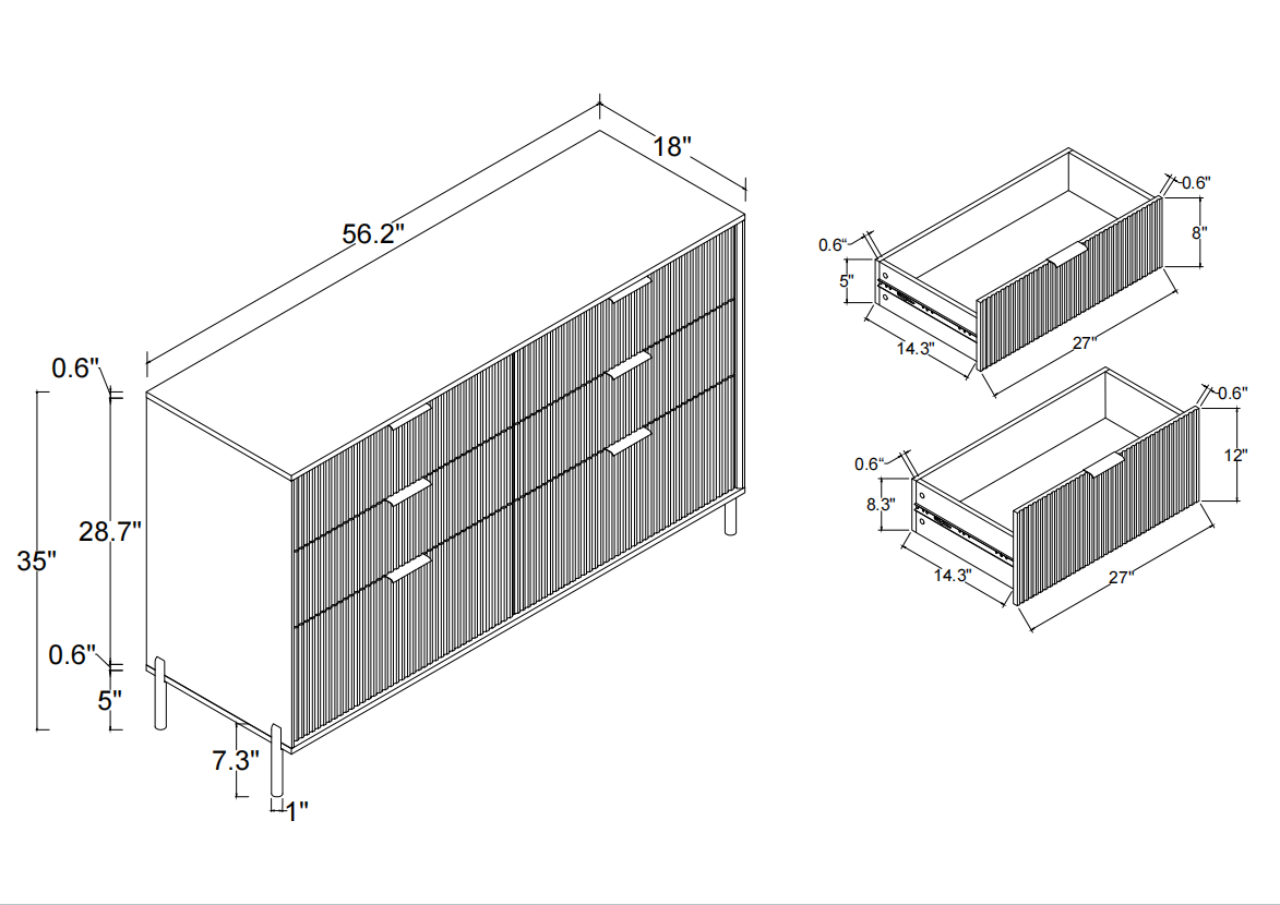 Festivo FDR23145 56" Bedroom Dresser with 6 Drawers-Black