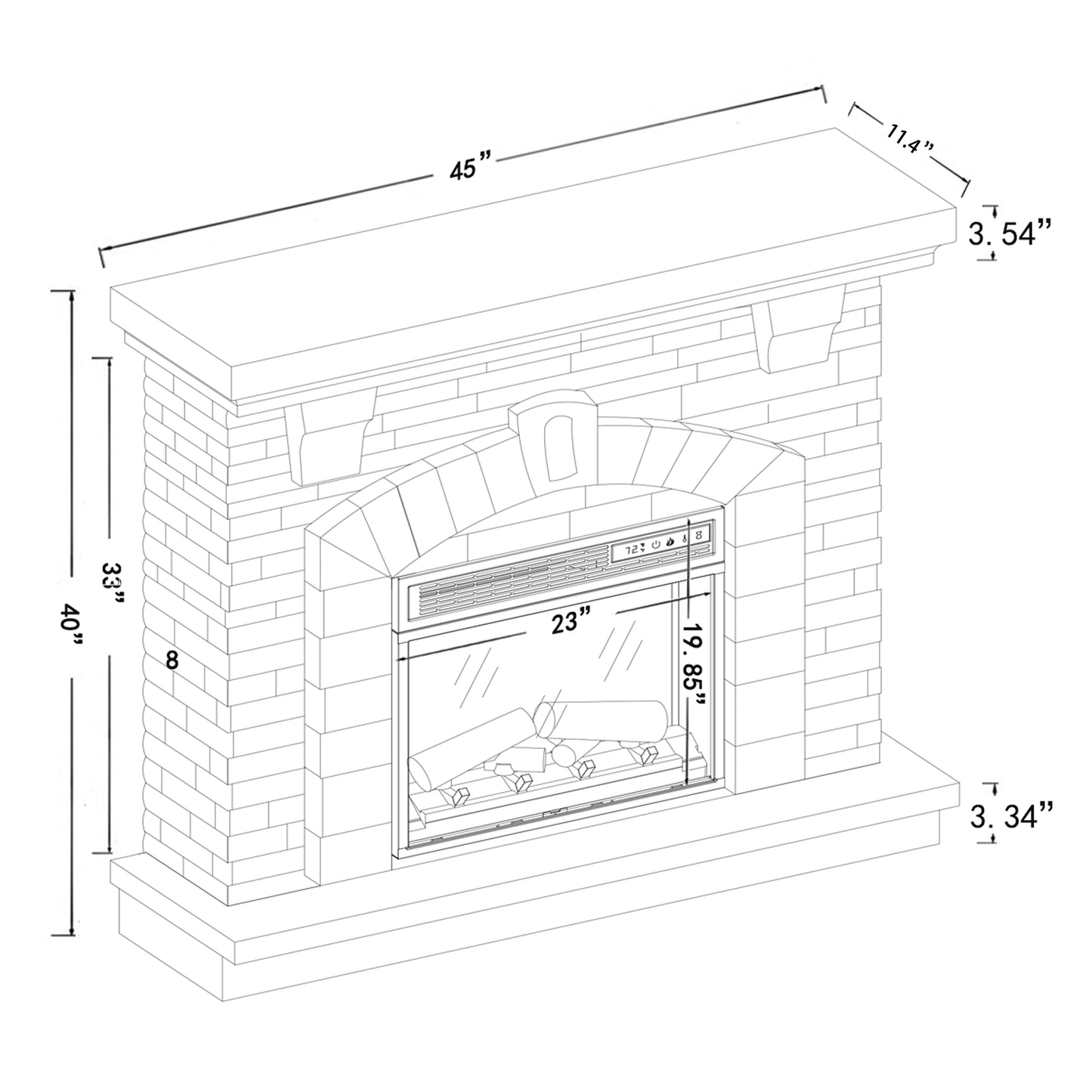 Festivo FFP26122 45" Electric Fireplace Mantel with Faux Brick-Rustic Stone & Oak