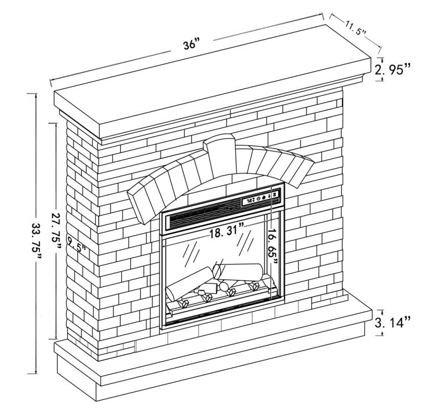 Festivo FFP20131 36" Electric Fireplace Mantel with Faux Brick-Tan