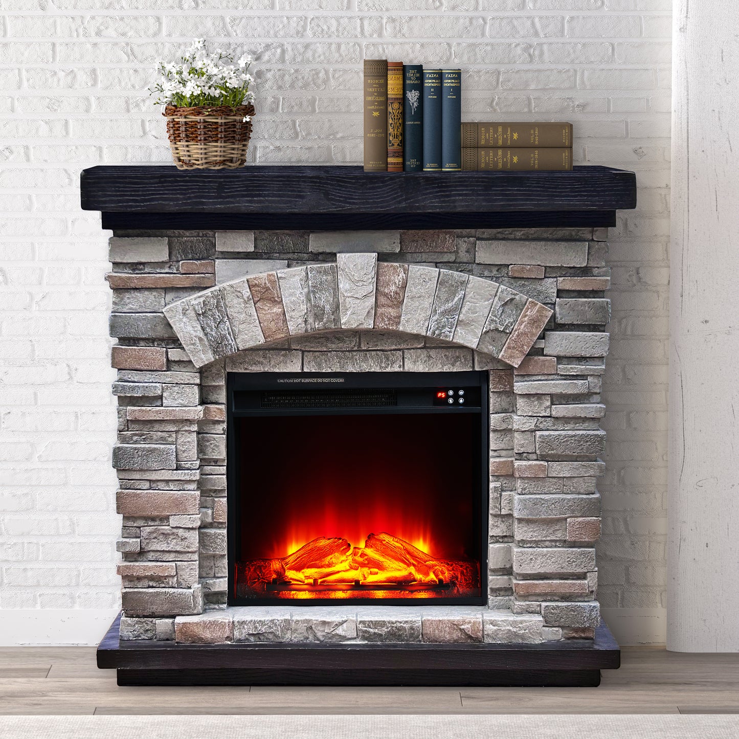 Festivo FFP20141 36" Electric Fireplace Mantel with Faux Brick-Grey